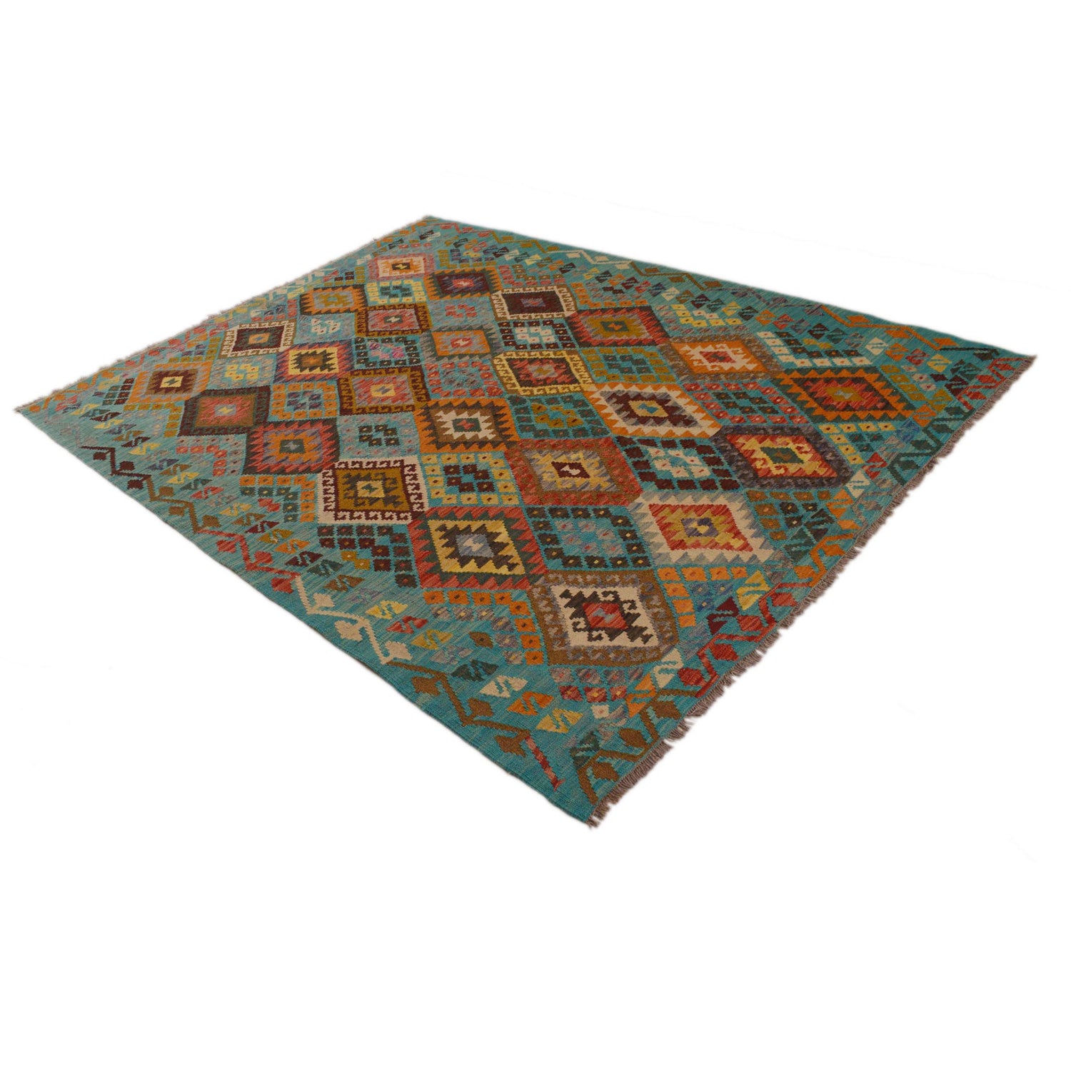 Hand Knotted Afghan Style Kilim 6' 1" x 7' 11" ft / 185 x 242 cm - No. P34960