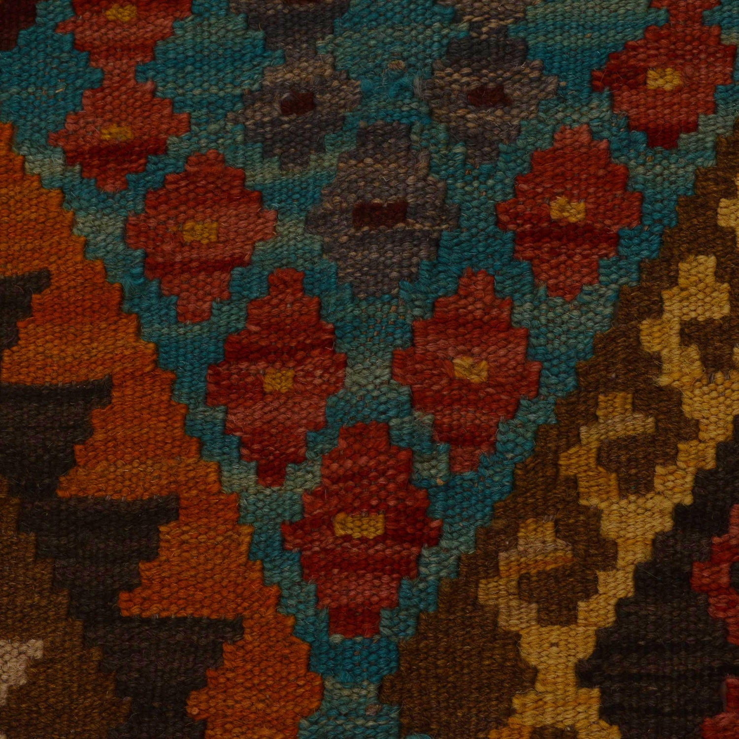 Hand Knotted Afghan Style Kilim 6' 1" x 7' 11" ft / 185 x 242 cm - No. P34960