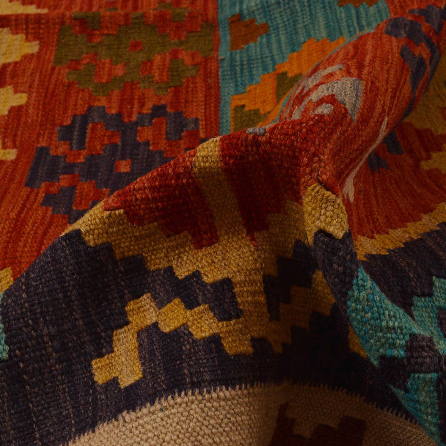 Hand Knotted Afghan Style Kilim 5' 10" x 8' 3" ft / 177 x 252 cm - No. P34961