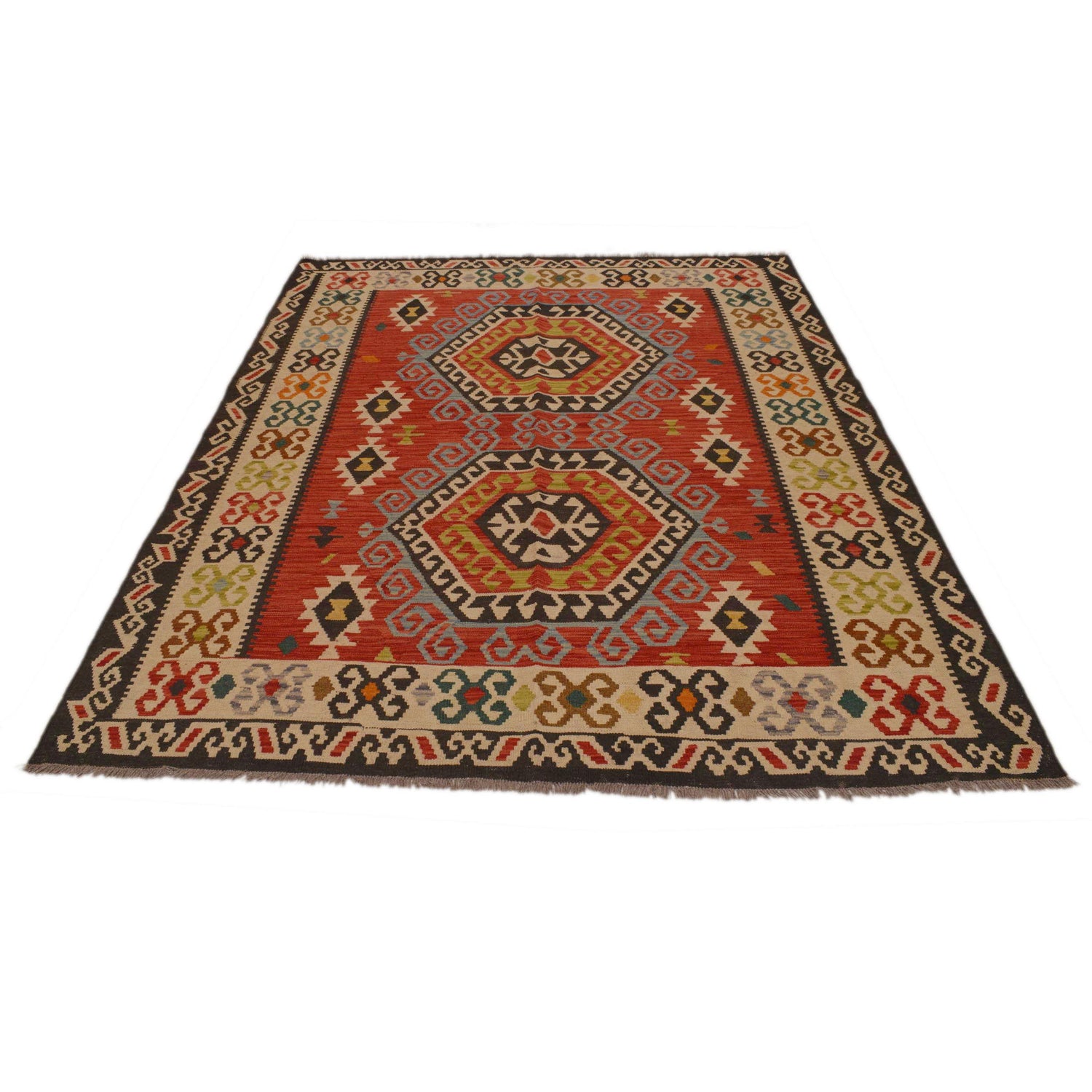 Hand Woven Wool Kelim 5' 10" x 7' 9" ft / 178 x 236 cm - No. P34962