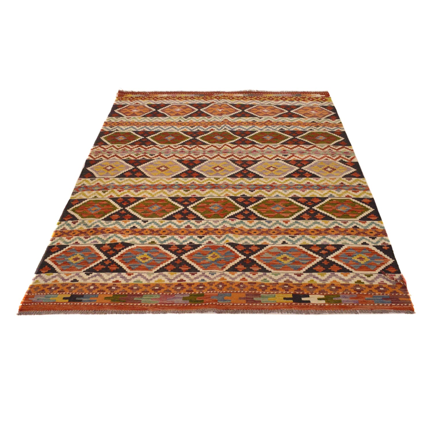 Handmade Afghan Vegetable Kilim 4' 11" x 7' 0" ft / 150 x 214 cm - No. P34967