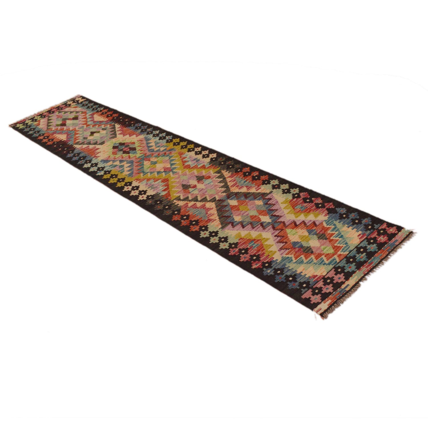 Hand Knotted Afghan Style Kilim Runner 1' 9" x 8' 0" ft / 53 x244 cm - No. P34971