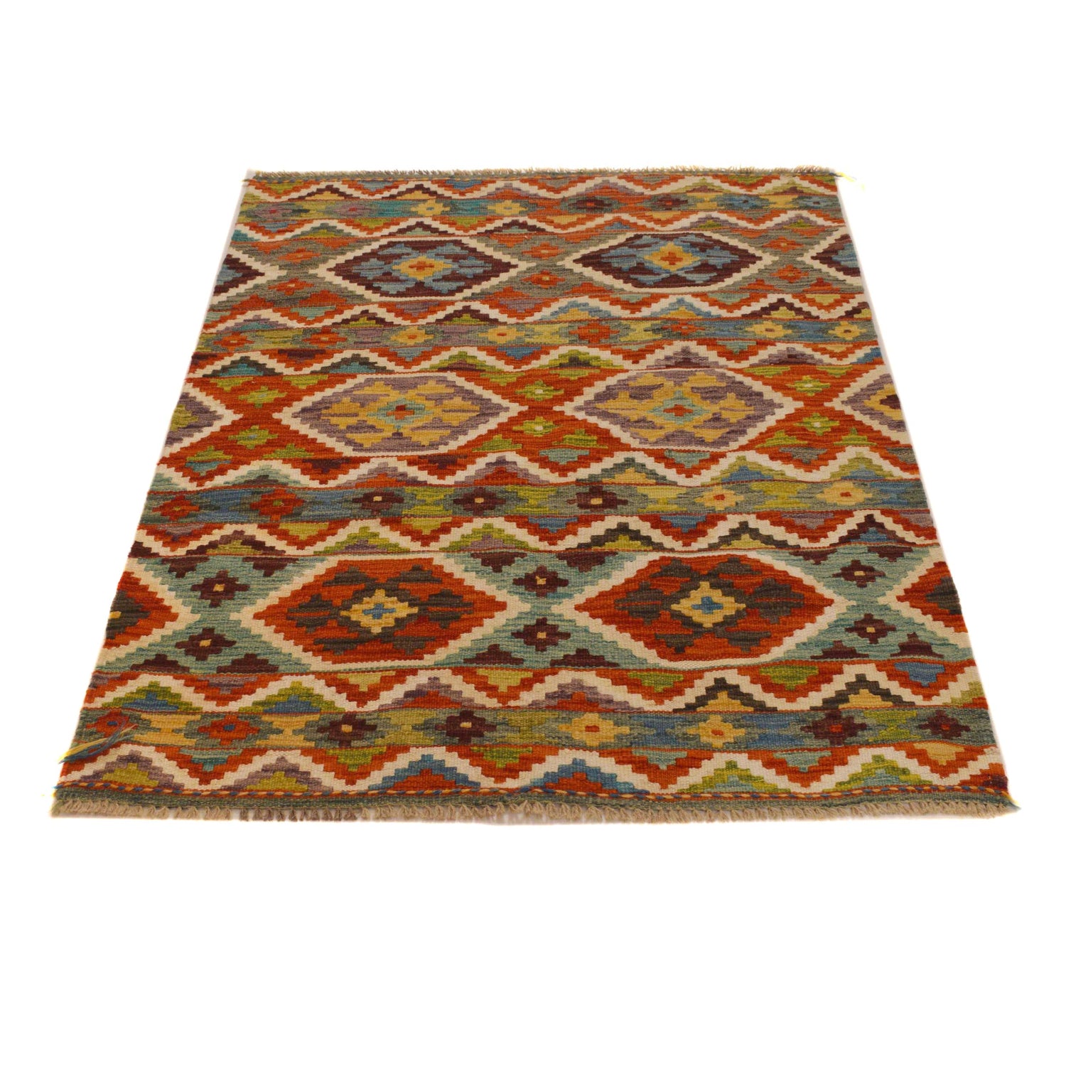 Hand Knotted Afghan Style Kilim 3' 5" x 4' 10" ft / 105 x 147 cm - No. P34973