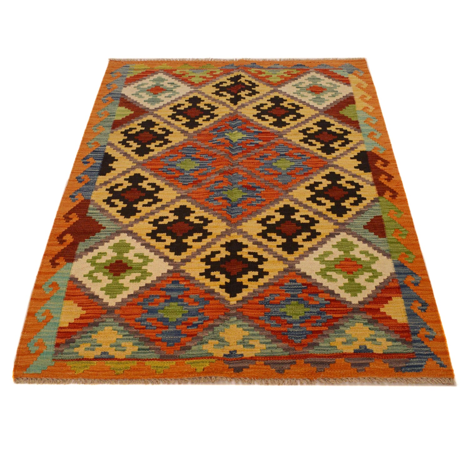 Hand Woven Wool Kelim 3' 5" x 5' 1" ft / 103 x 154 cm - No. P34975