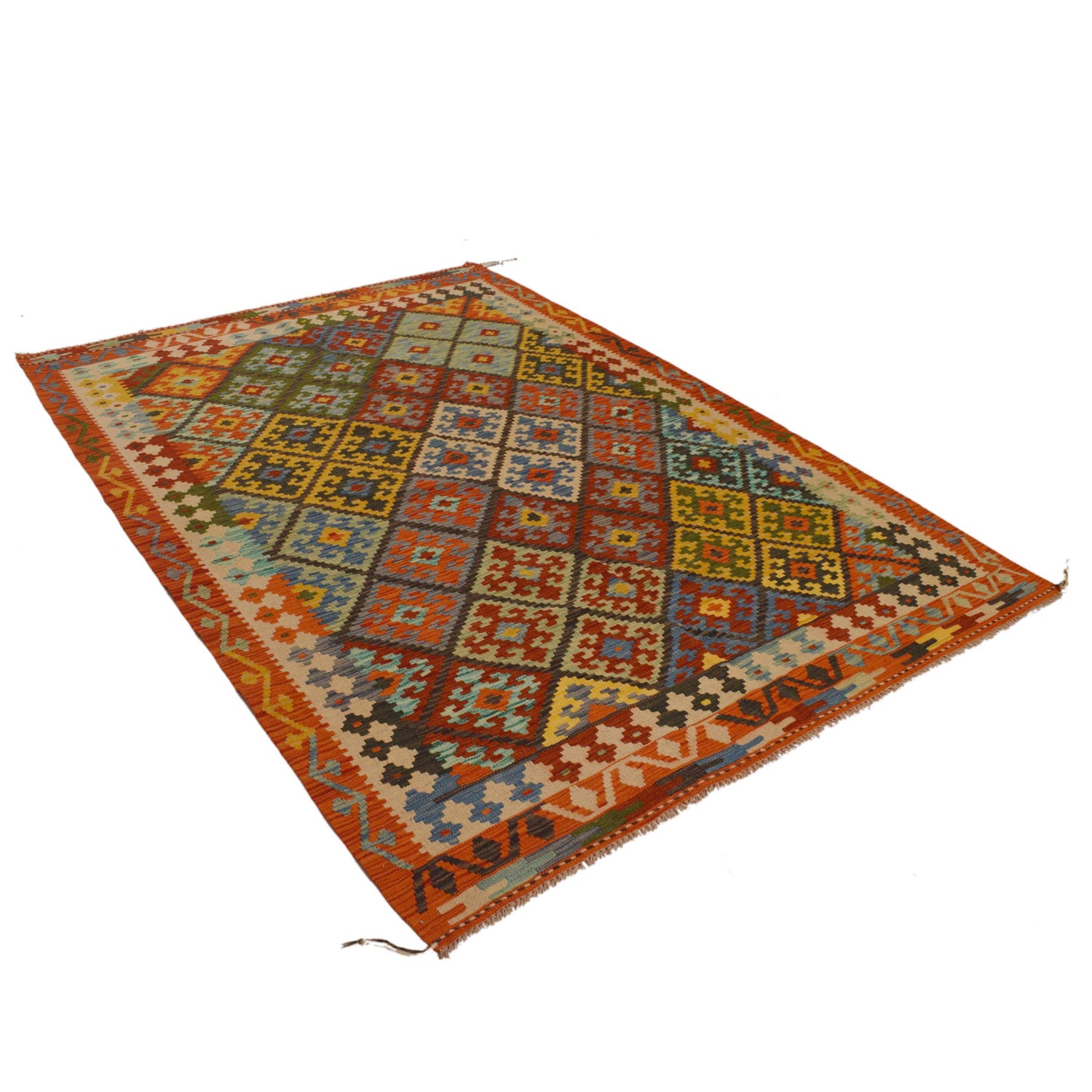 Hand Woven Wool Kelim 5' 8" x 8' 3" ft / 176 x 252 cm - No. P34978