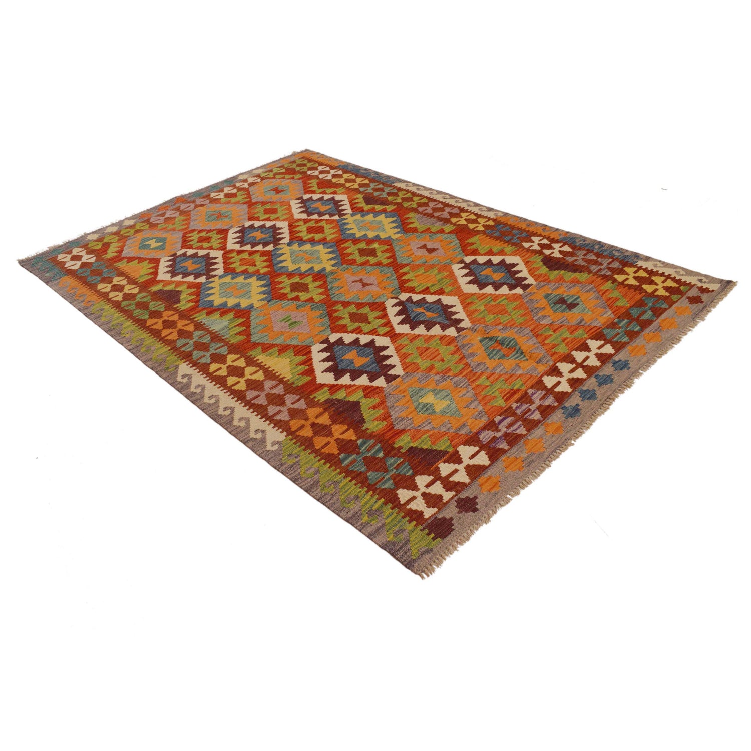 Handmade Turkish Design Wool Kilim 5' 6" x 8' 0" ft / 168 x 245 cm - No. P34982
