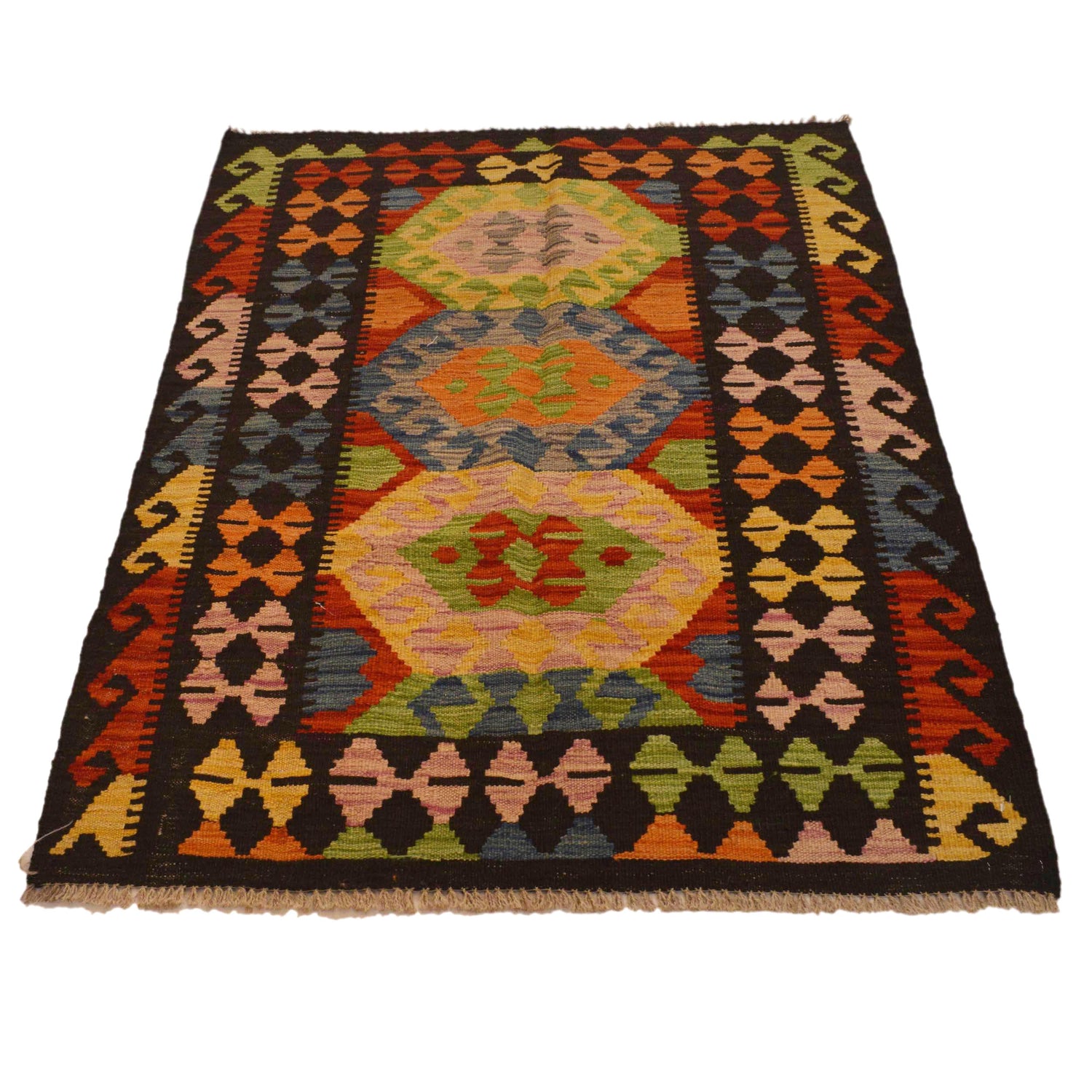 Handmade Turkish Design Wool Kilim 3' 4" x 4' 9" ft / 102 x 146 cm - No. P34987