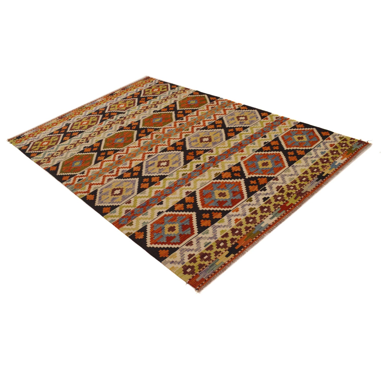 Hand Made Afghan Kilim 4' 10" x 7' 6" ft / 148 x 228 cm - No. P34988
