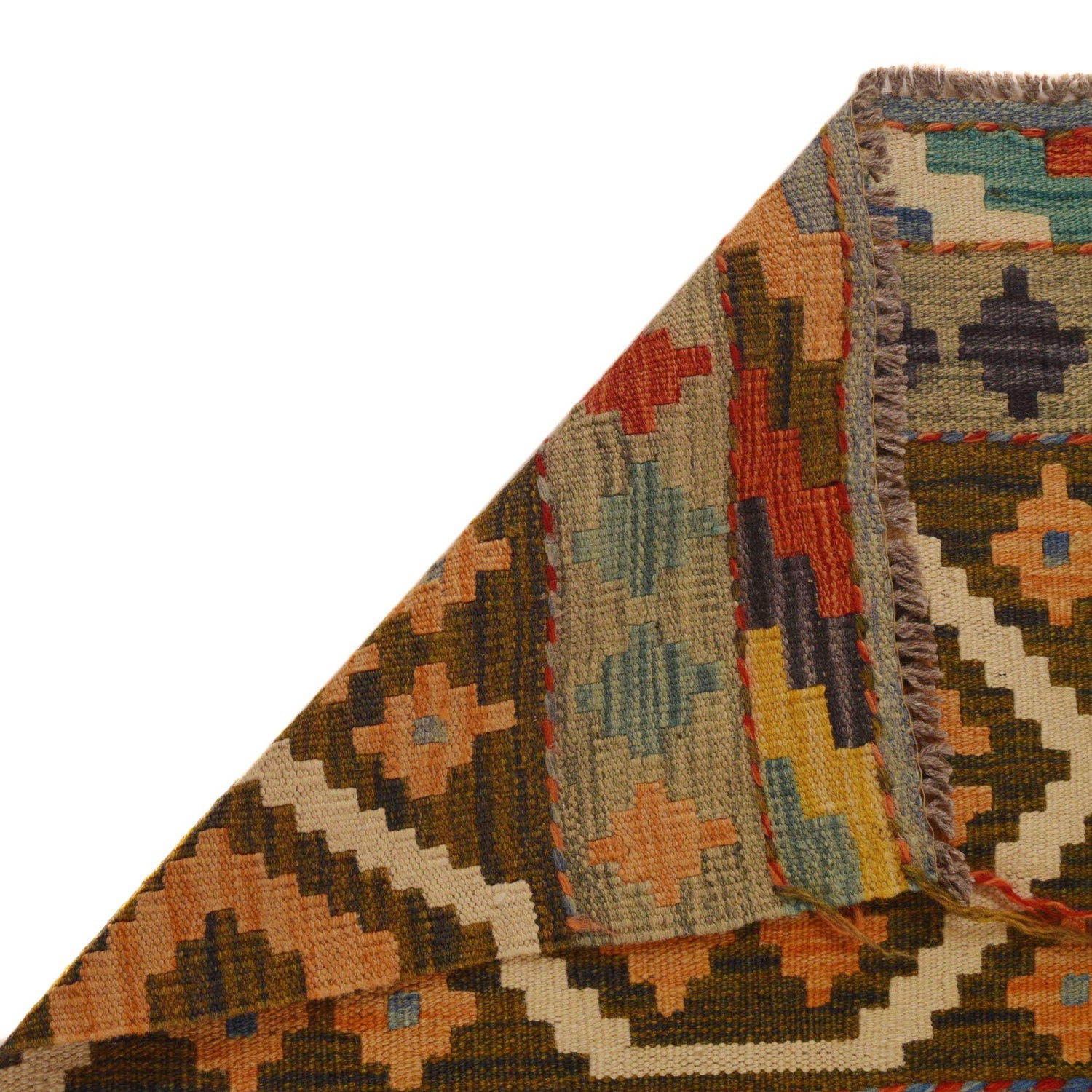Colorful Flat-Weave Wool Kilim Runner 2' 3"x 6' 5" ft / 69 x 196 cm - No. P34992
