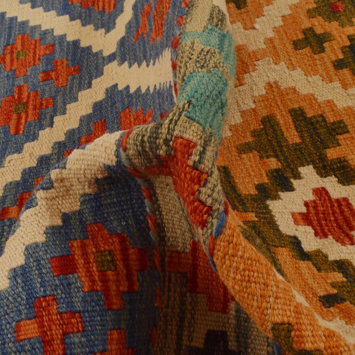 Colorful Flat-Weave Wool Kilim Runner 2' 3"x 6' 5" ft / 69 x 196 cm - No. P34992