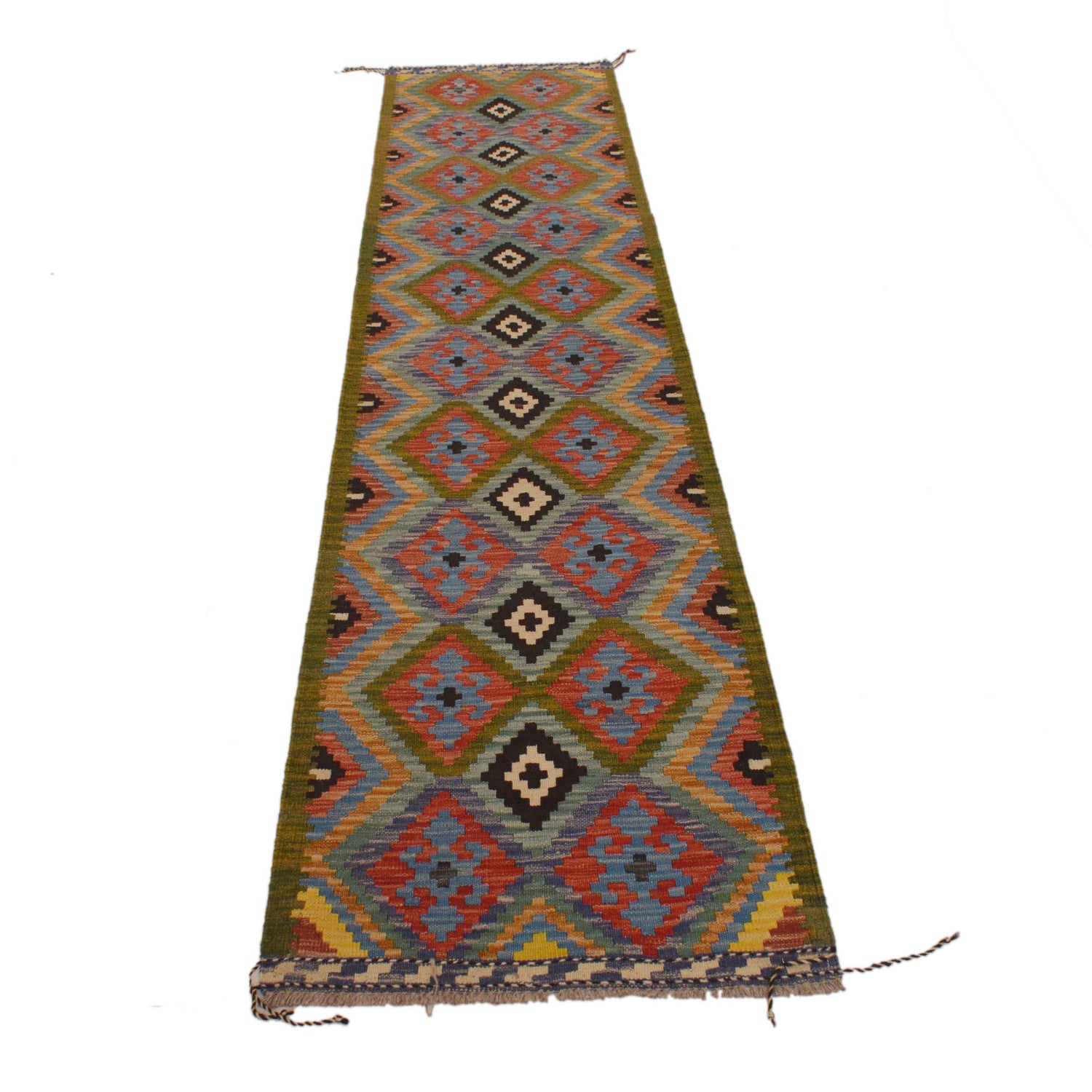 Hand Woven Wool Kelim Runner 2' 0" x 9' 7" ft / 61 x 292 cm - No. P34998
