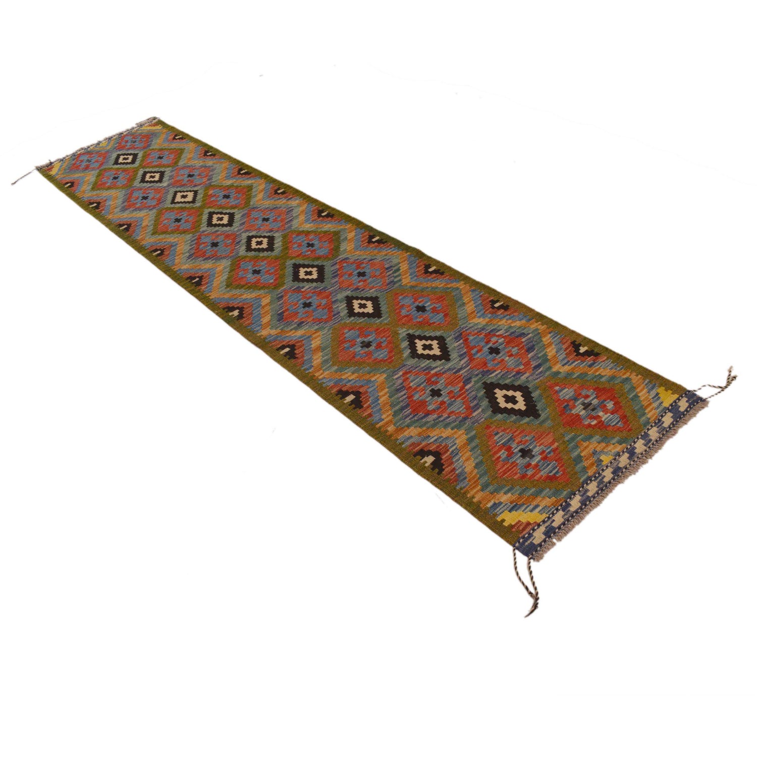 Hand Woven Wool Kelim Runner 2' 0" x 9' 7" ft / 61 x 292 cm - No. P34998