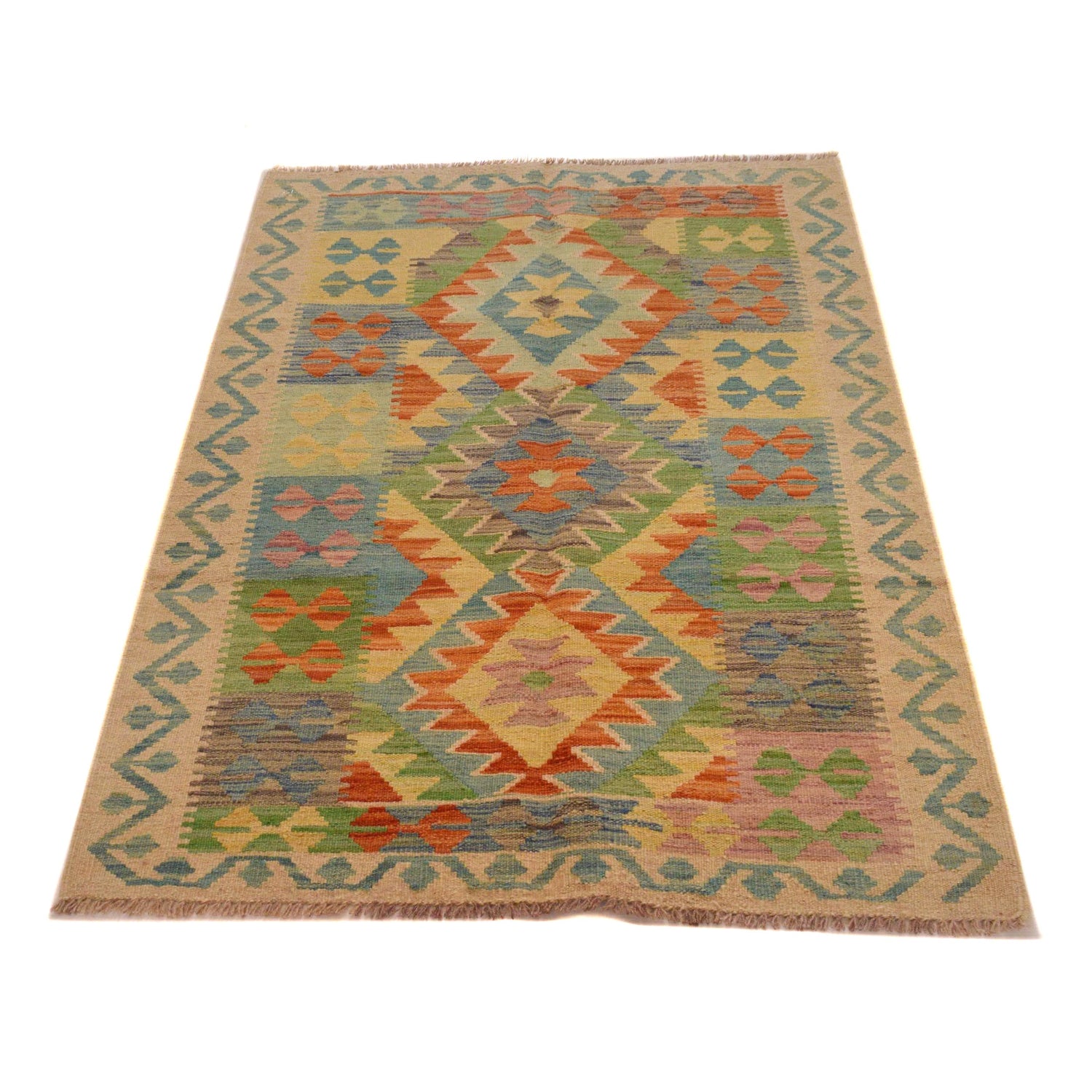 Handmade Afghan Vegetable Kilim 3' 3" x 4' 11" ft / 100 x 150 cm - No. P34999