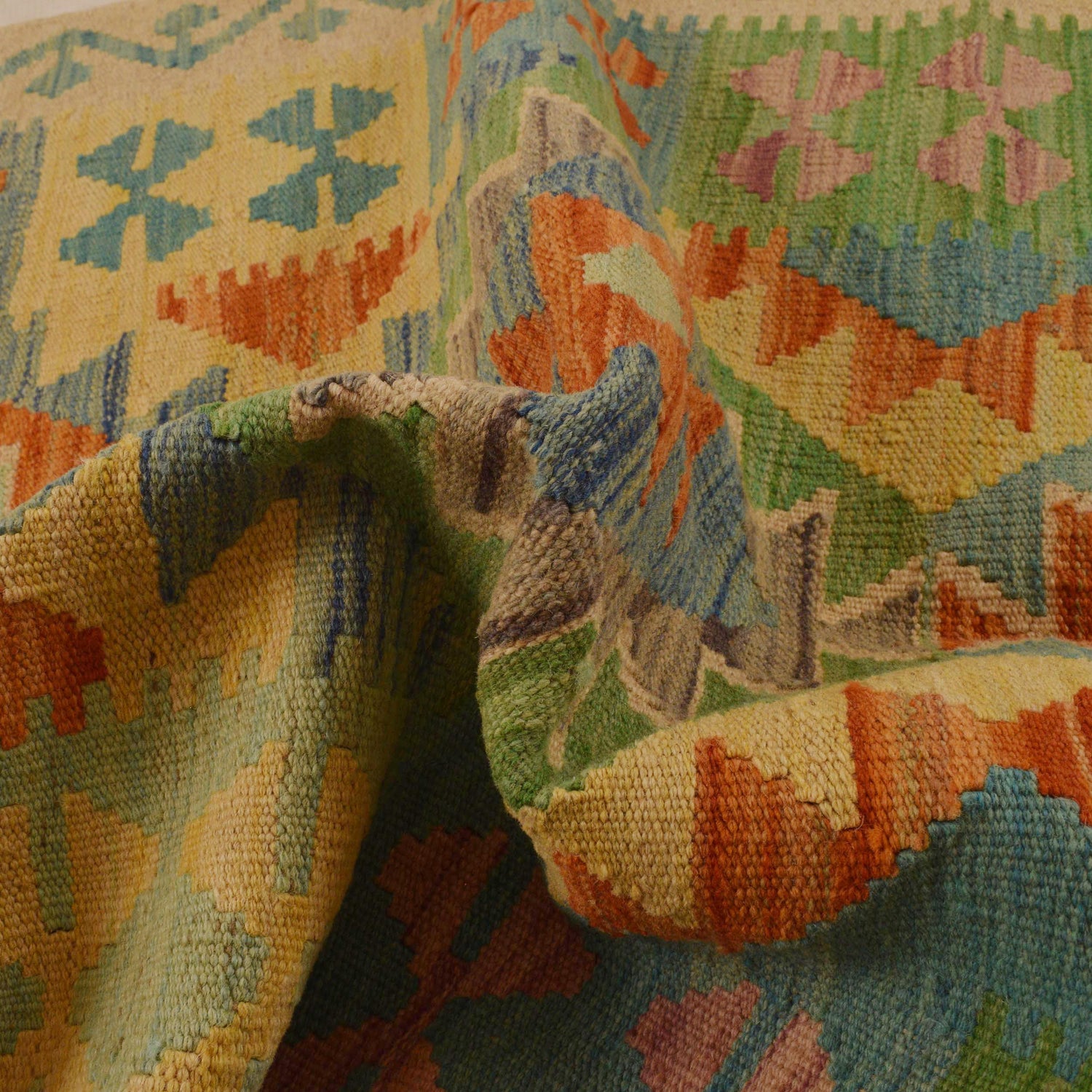 Handmade Afghan Vegetable Kilim 3' 3" x 4' 11" ft / 100 x 150 cm - No. P34999