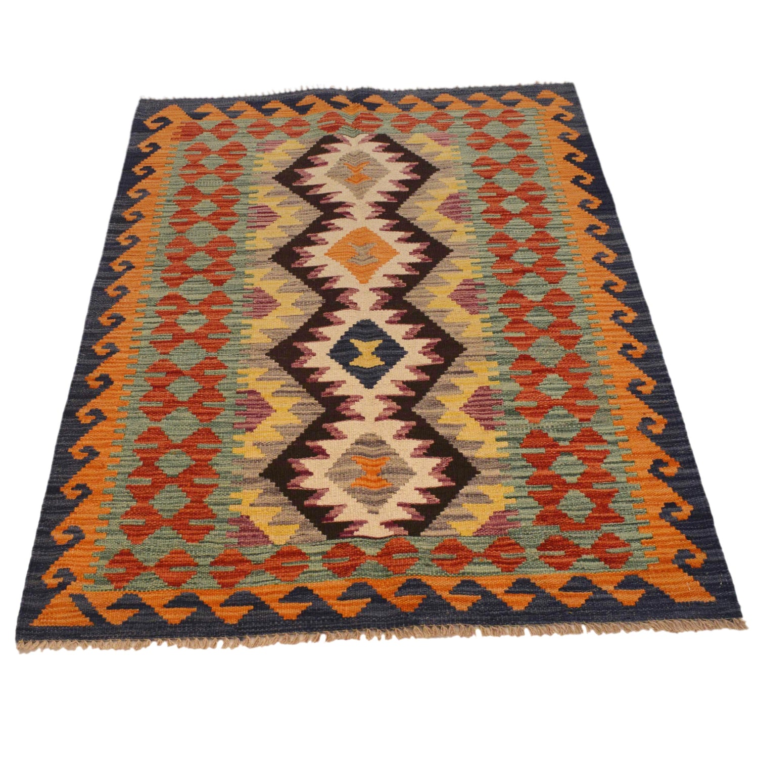 Handmade Afghan Vegetable Kilim 3' 2" x 4' 10" ft / 97 x 147 cm - No. P35001