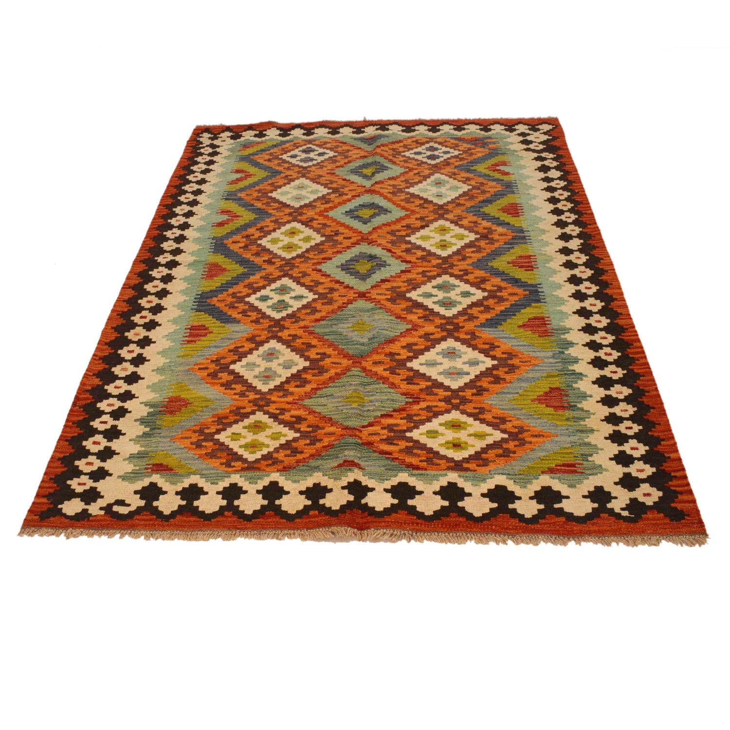 Hand Woven Wool Kelim 4' 6" x 6' 3" ft / 138 x 190 cm - No. P35003