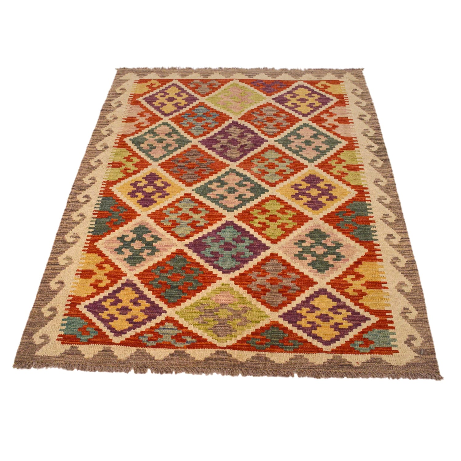 Hand Knotted Flatweave Kilim 3' 7" x 5' 1" ft / 108 x 155 cm - No. P35005
