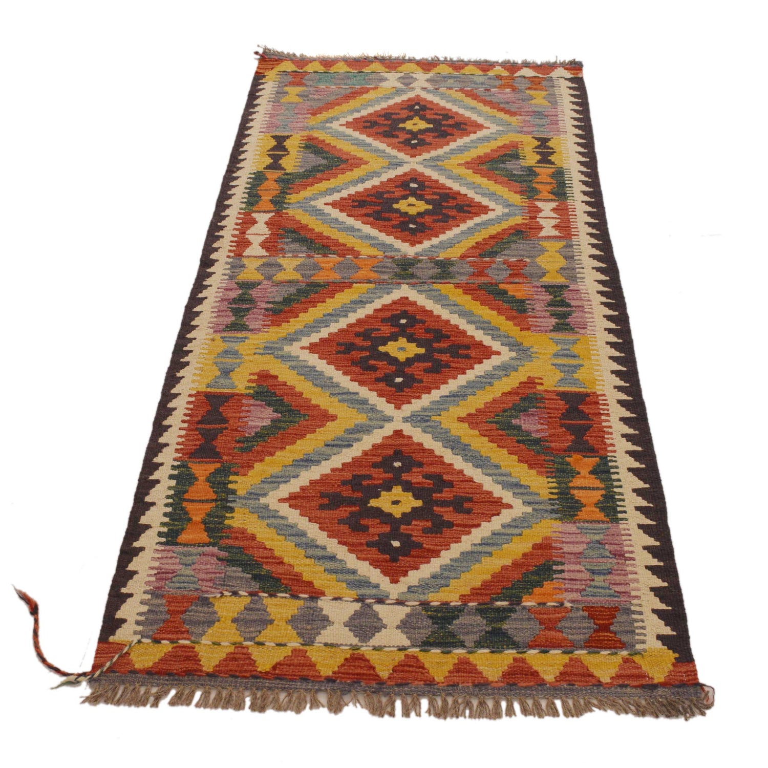 Hand Knotted Afghan Style Kilim Runner 2' 6"x 6' 6" ft / 76 x 197 cm - No. P35013