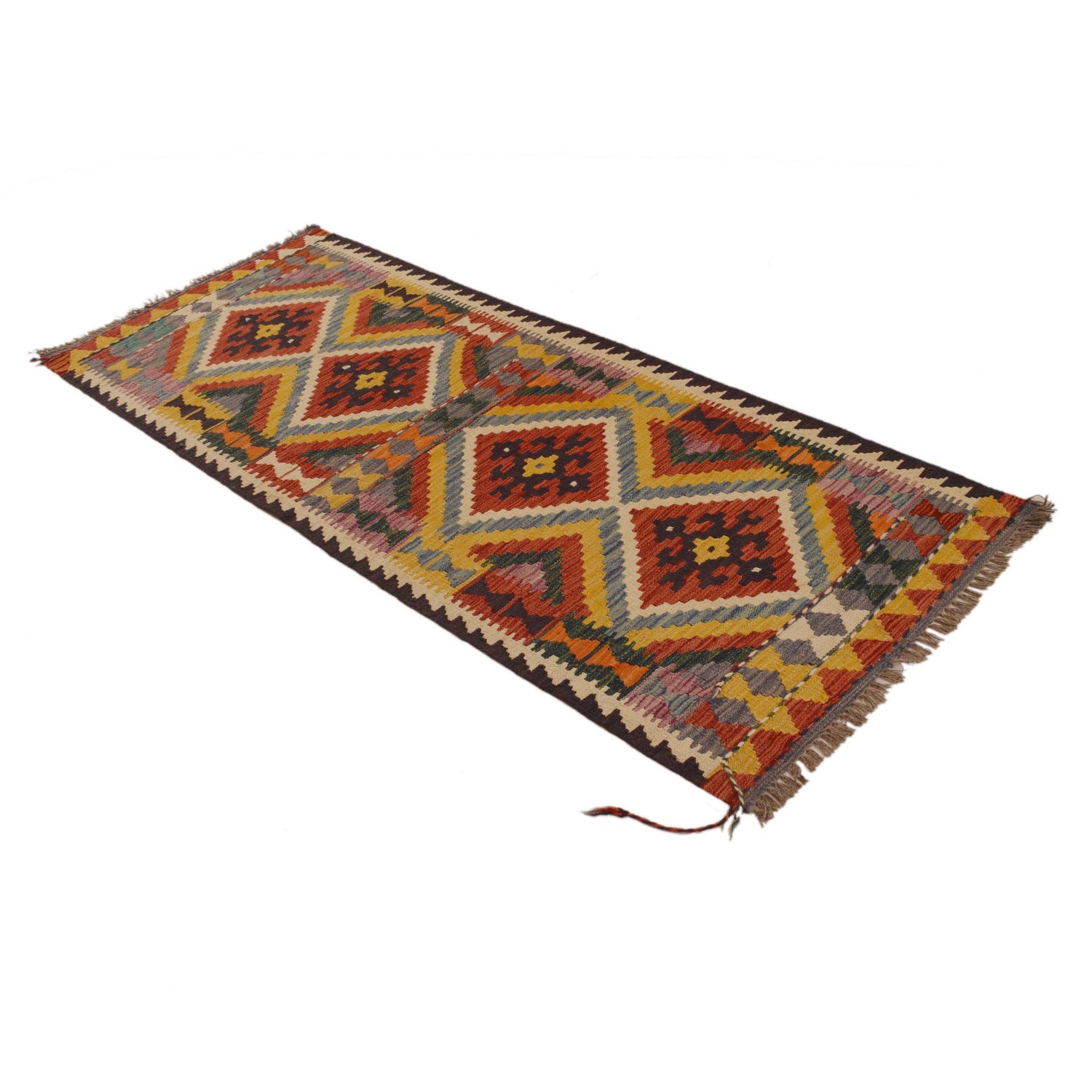 Hand Knotted Afghan Style Kilim Runner 2' 6"x 6' 6" ft / 76 x 197 cm - No. P35013