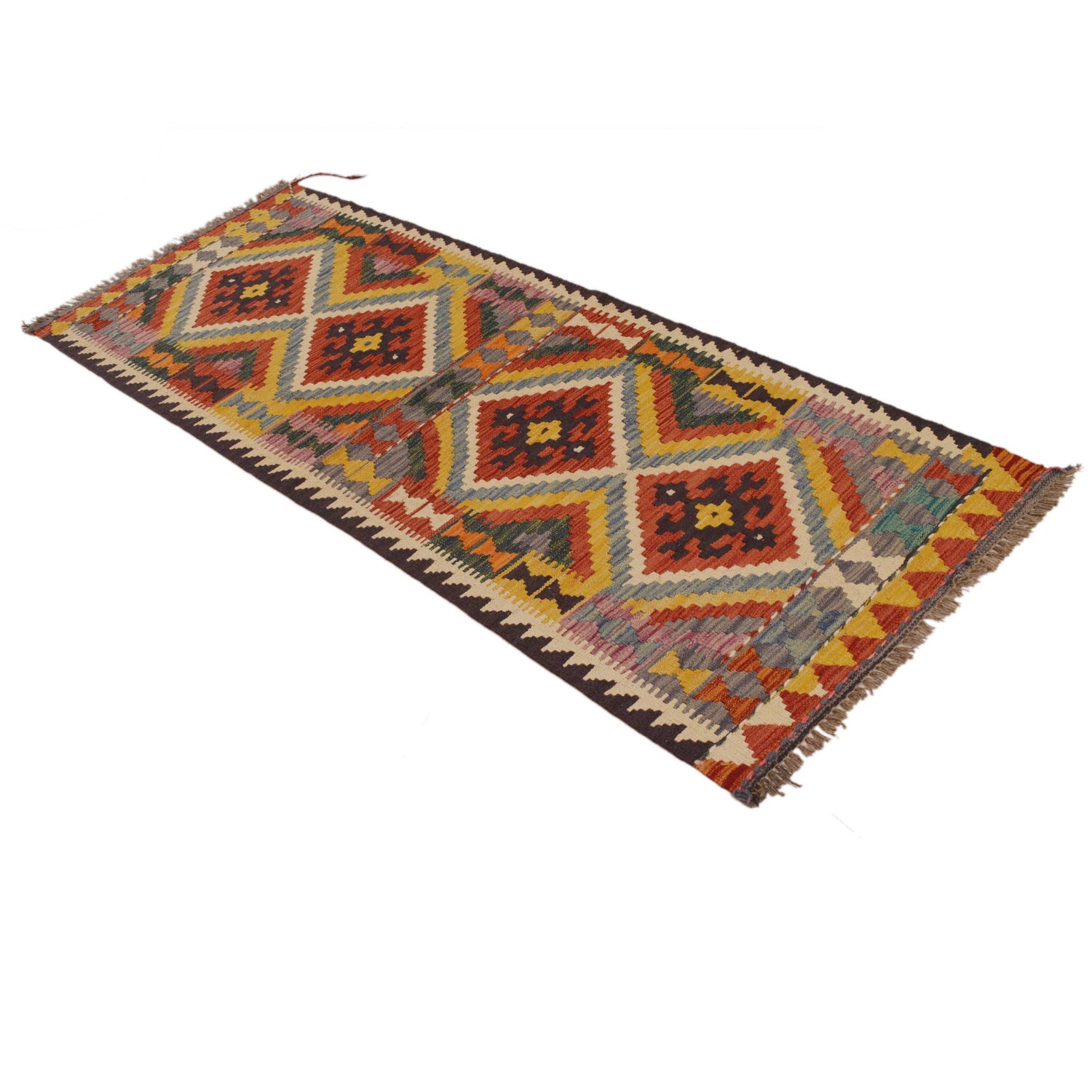 Hand Knotted Afghan Style Kilim Runner 2' 6"x 6' 6" ft / 76 x 197 cm - No. P35013