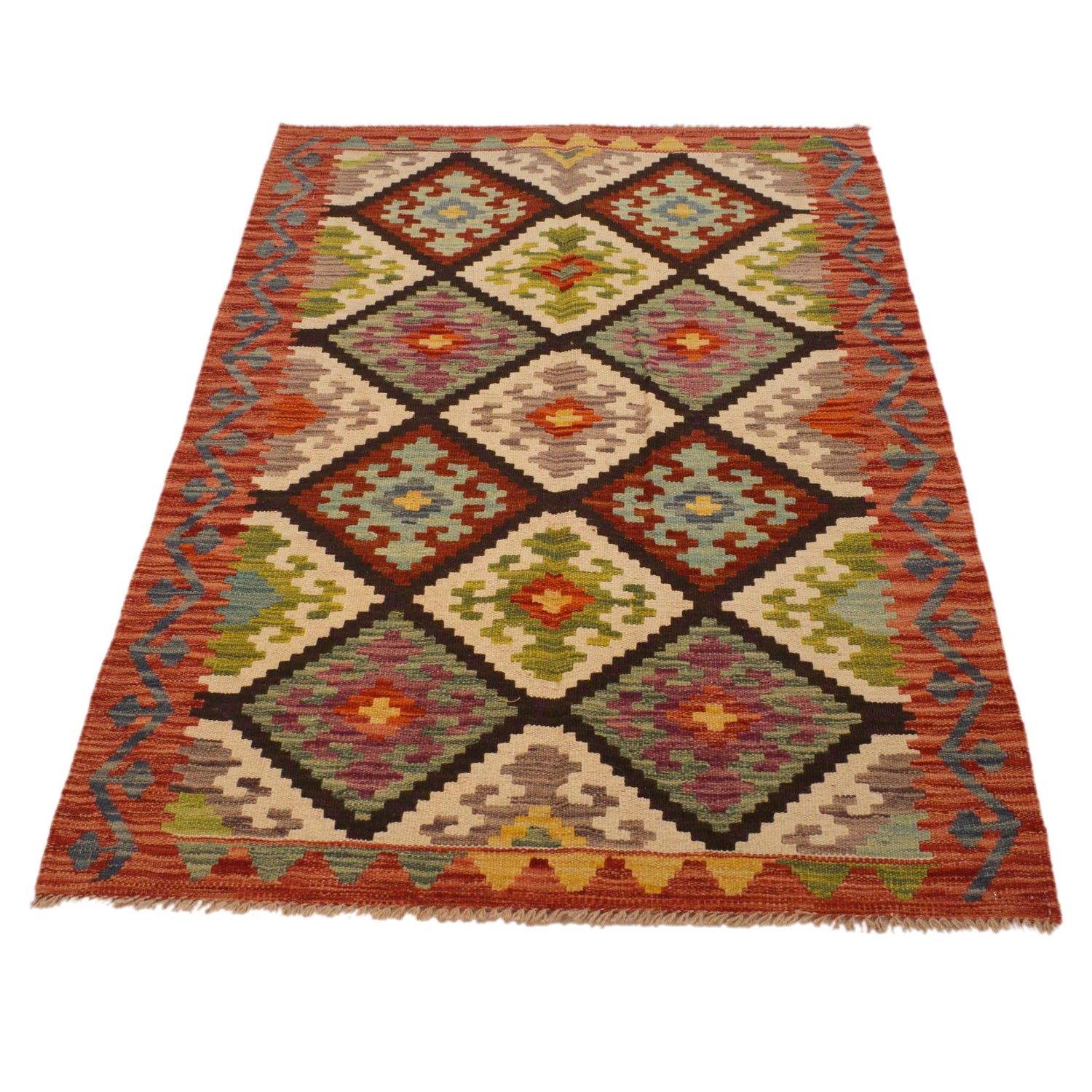Handmade Afghan Vegetable Kilim 3' 2" x 5' 1" ft / 97 x 156 cm - No. P35015