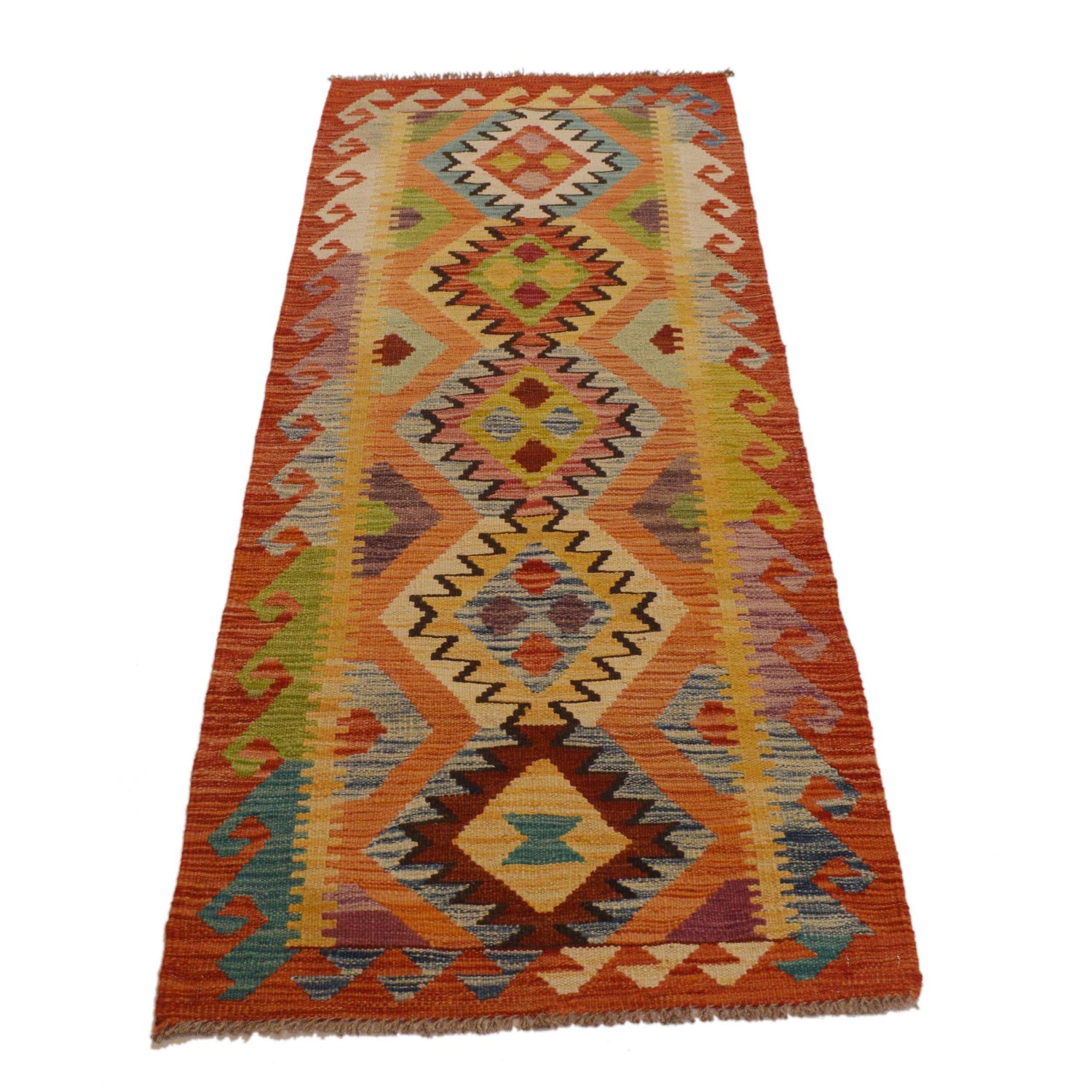 Hand Woven Wool Kelim Runner 2' 3"x 6' 7" ft / 68 x 200 cm - No. P35020