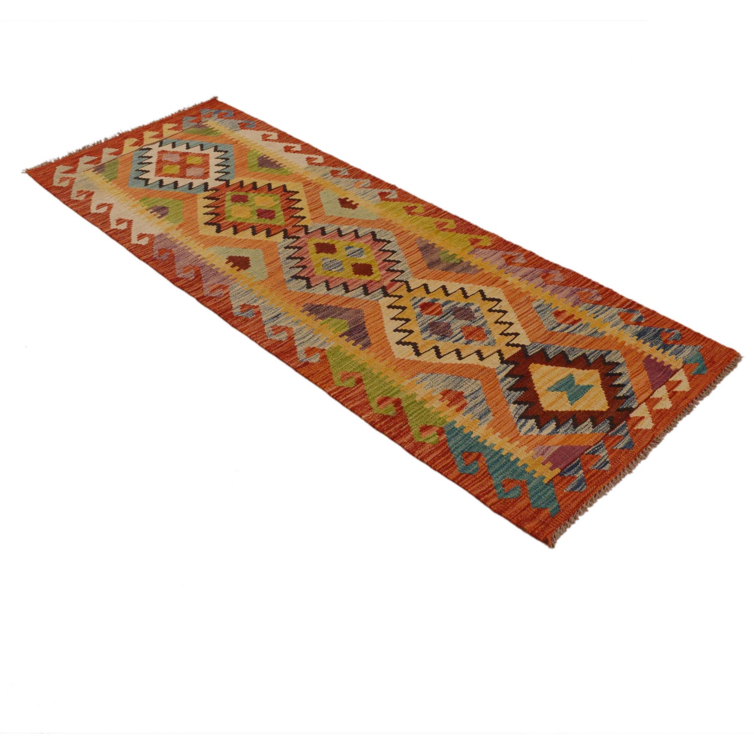 Hand Woven Wool Kelim Runner 2' 3"x 6' 7" ft / 68 x 200 cm - No. P35020