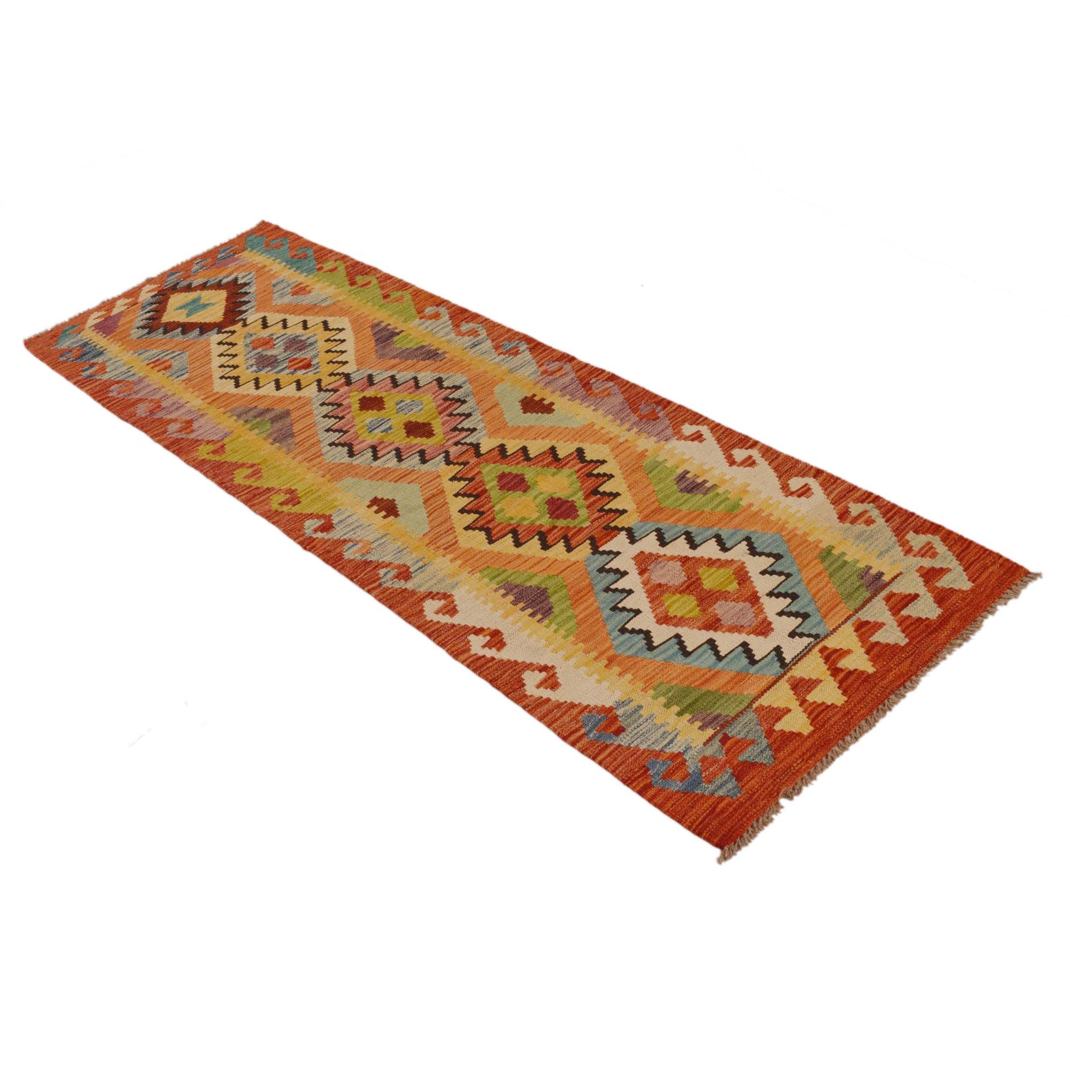 Hand Woven Wool Kelim Runner 2' 3"x 6' 7" ft / 68 x 200 cm - No. P35020