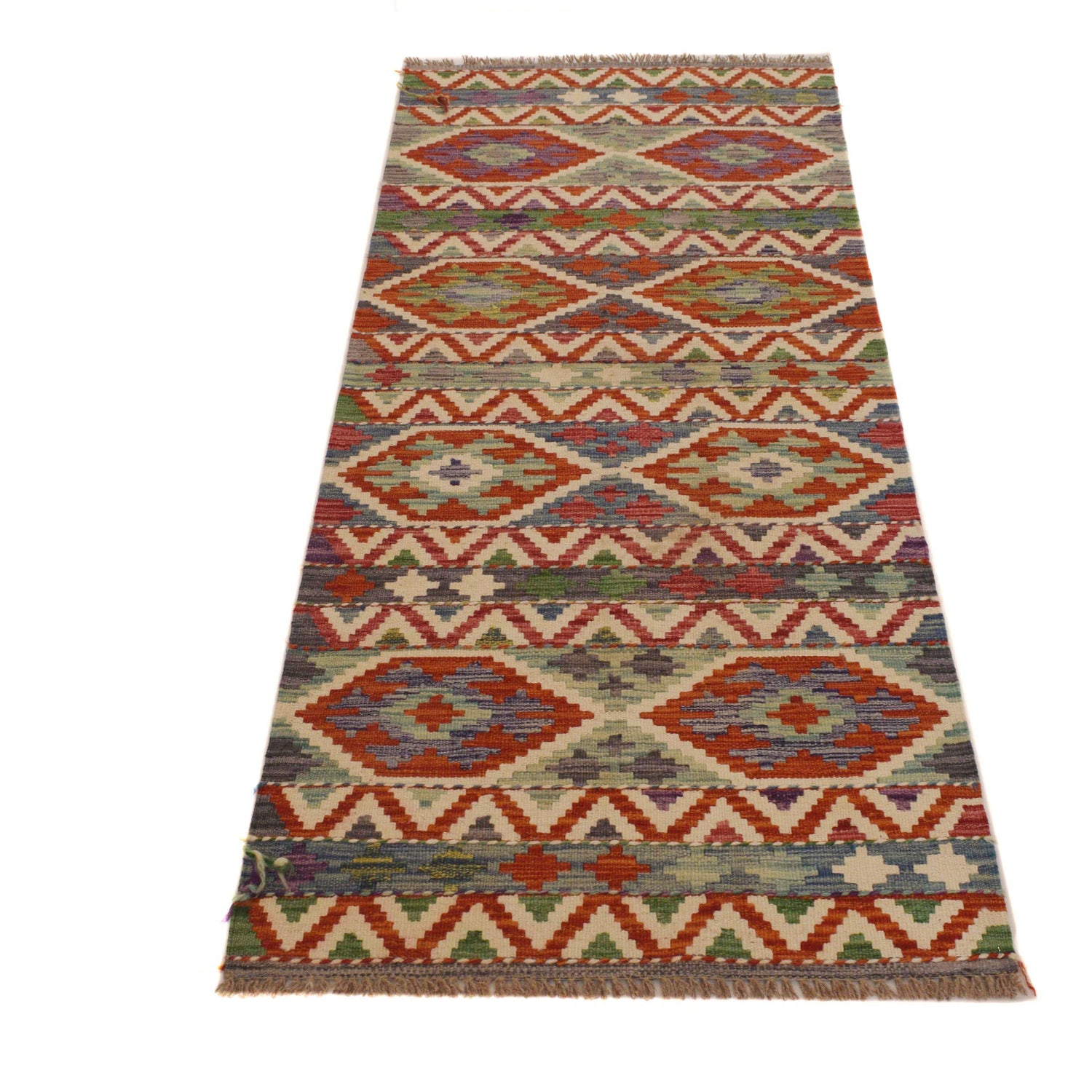 Handmade Turkish Design Wool Kilim Runner 2' 4"x 6' 5" ft / 70 x 196 cm - No. P35021