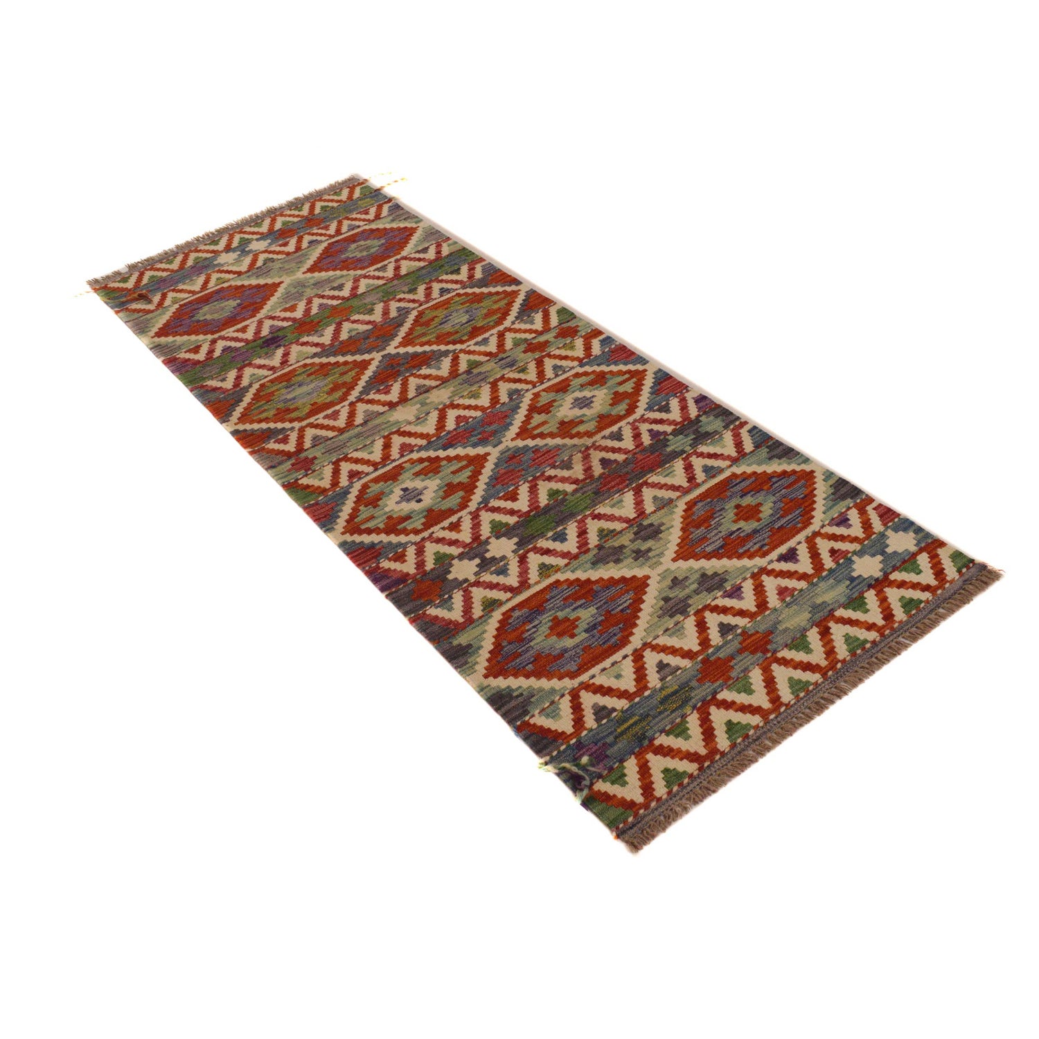 Handmade Turkish Design Wool Kilim Runner 2' 4"x 6' 5" ft / 70 x 196 cm - No. P35021