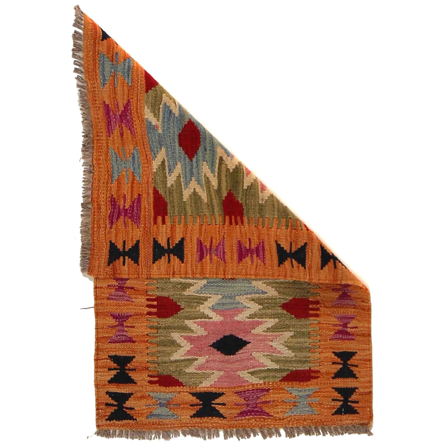 Hand Knotted Afghan Style Kilim 1' 11" x 3' 0" ft / 58 x 91 cm - No. P35025