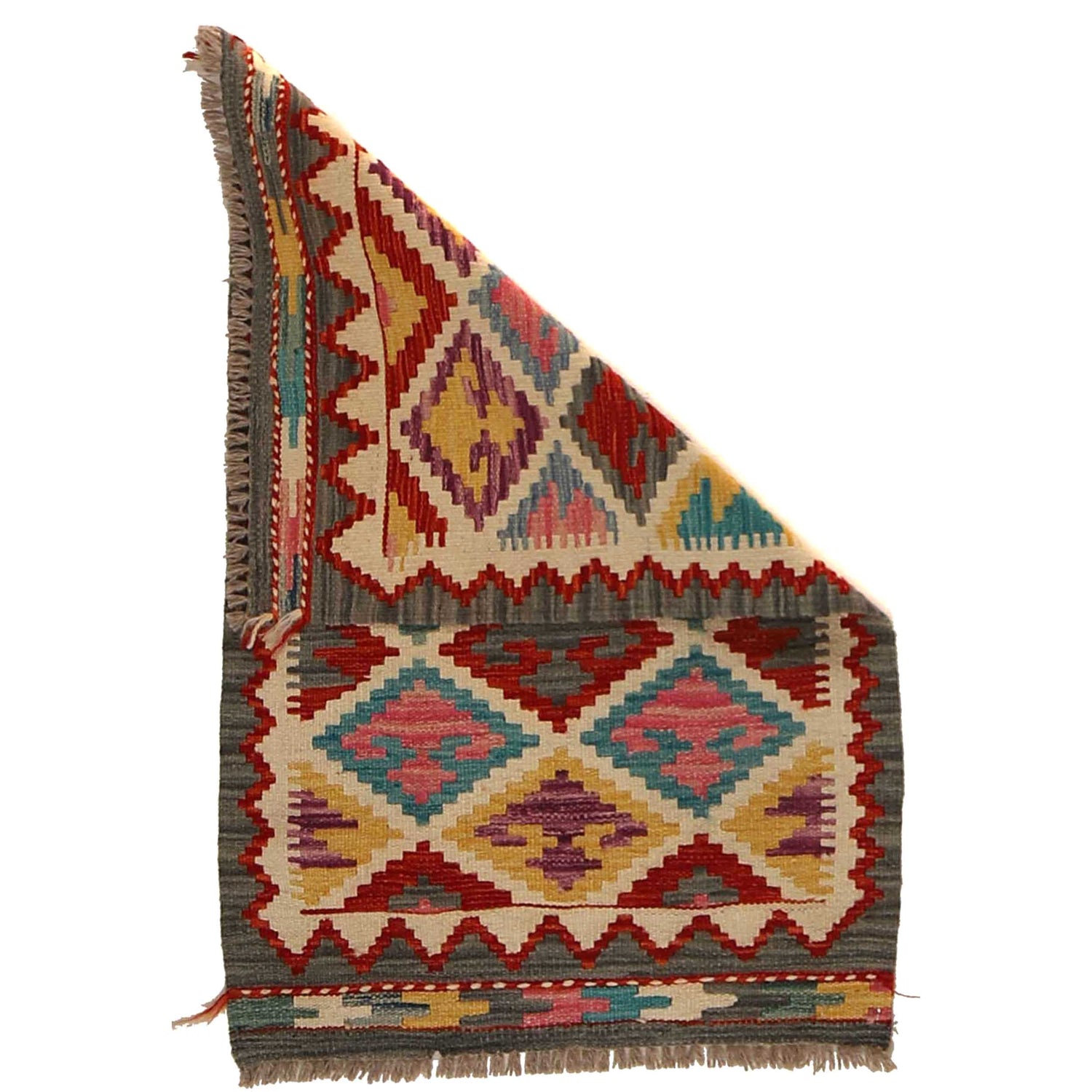 Handmade Afghan Vegetable Kilim 1' 11" x 3' 1" ft / 58 x 93 cm - No. P35036