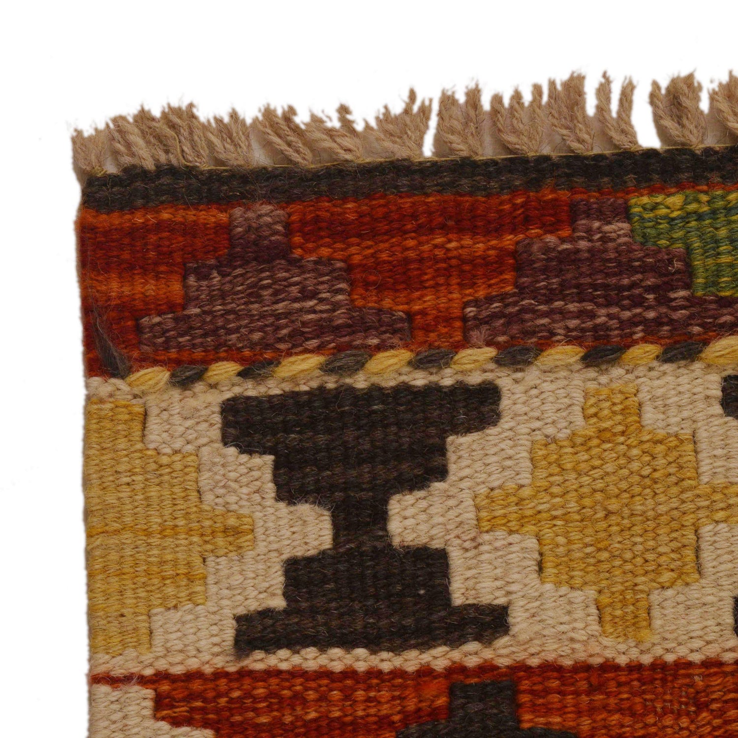 Colorful Flat-Weave Wool Kilim 3' 4" x 4' 9" ft / 101 x 145 cm - No. P35042