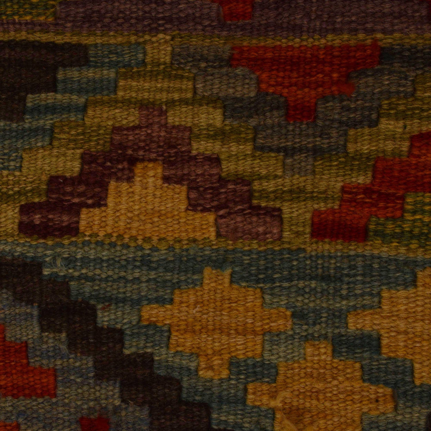 Colorful Flat-Weave Wool Kilim 3' 4" x 4' 9" ft / 101 x 145 cm - No. P35042