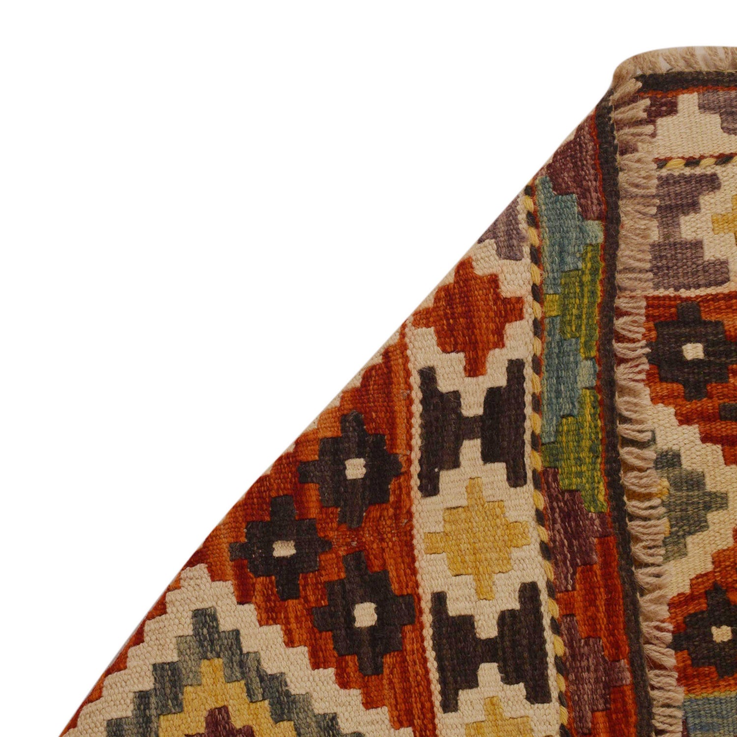 Colorful Flat-Weave Wool Kilim 3' 4" x 4' 9" ft / 101 x 145 cm - No. P35042