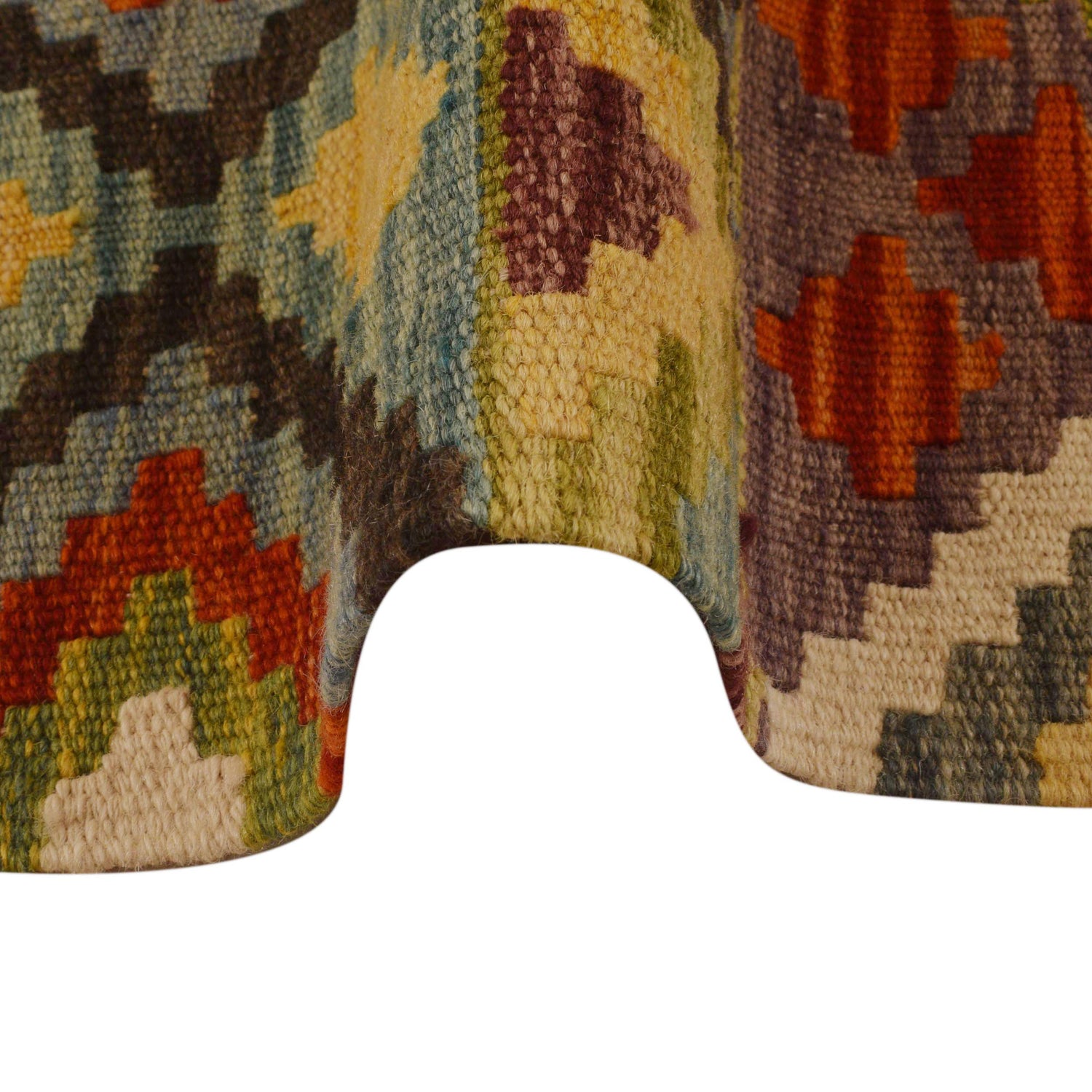 Colorful Flat-Weave Wool Kilim 3' 4" x 4' 9" ft / 101 x 145 cm - No. P35042