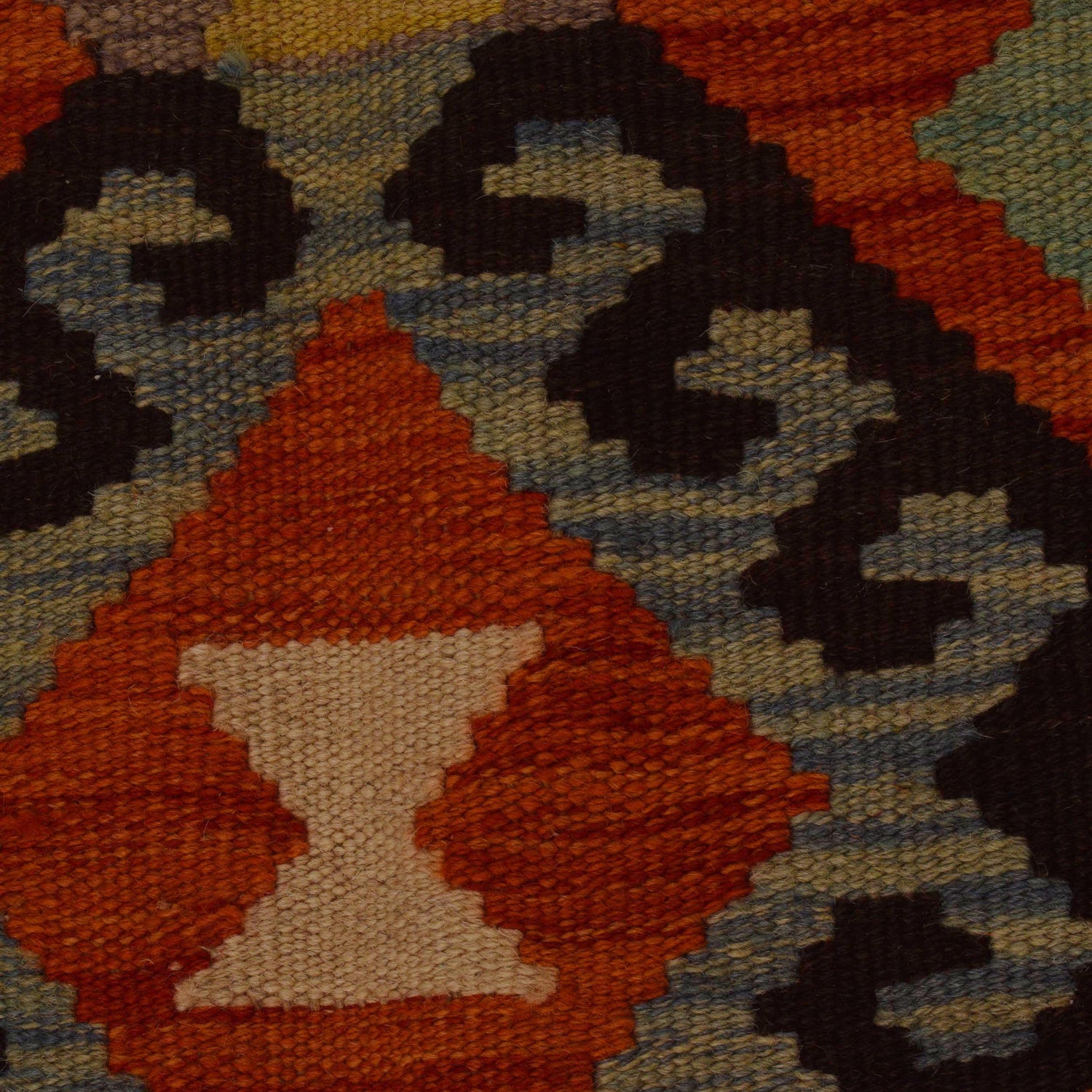 Colorful Flat-Weave Wool Kilim 5' 10" x 8' 2" ft / 177 x 250 cm - No. P35046