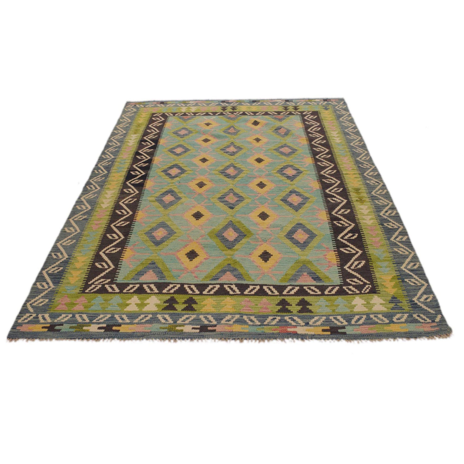 Handmade Turkish Design Wool Kilim 5' 8" x 8' 4" ft / 172 x 255 cm - No. P35048