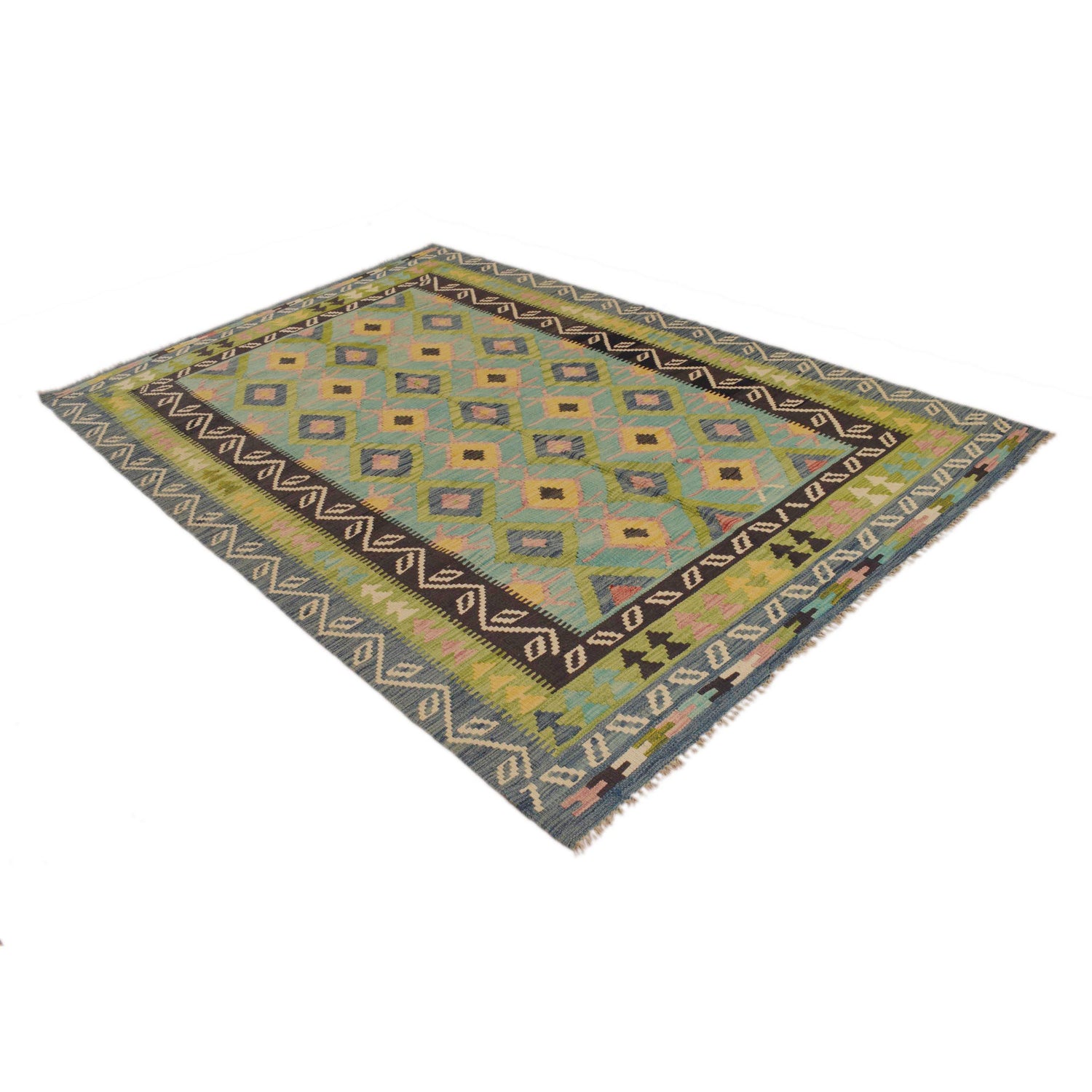 Handmade Turkish Design Wool Kilim 5' 8" x 8' 4" ft / 172 x 255 cm - No. P35048