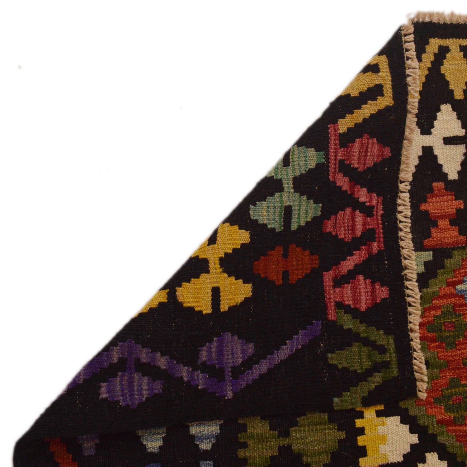 Colorful Flat-Weave Wool Kilim 5' 2" x 6' 7" ft / 157 x 200 cm - No. P35049