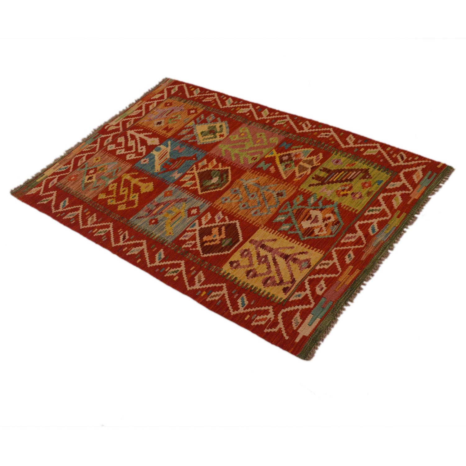 Colorful Flat-Weave Wool Kilim 3' 0" x 4' 10" ft / 91 x 147 cm - No. P35052