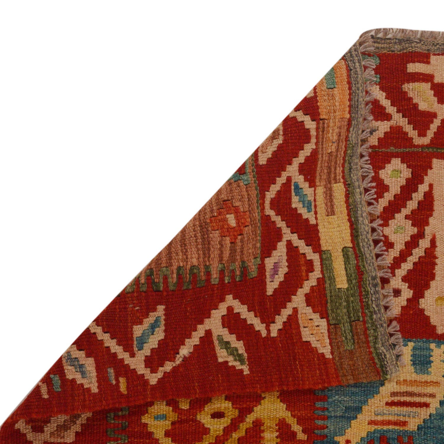 Colorful Flat-Weave Wool Kilim 3' 0" x 4' 10" ft / 91 x 147 cm - No. P35052