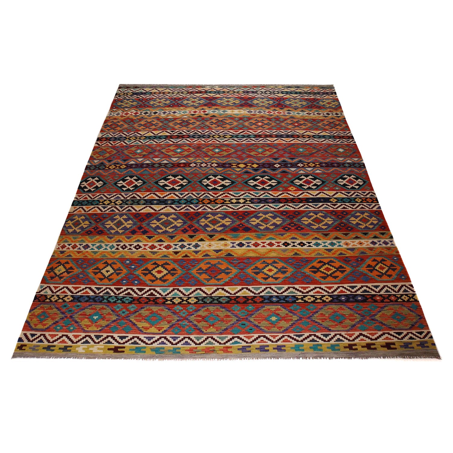 Hand Knotted Afghan Style Kilim 9' 7" x 12' 8" ft / 292 x 386 cm - No. P35056
