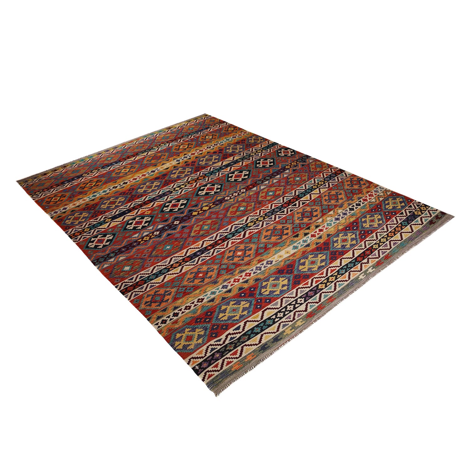 Hand Knotted Afghan Style Kilim 9' 7" x 12' 8" ft / 292 x 386 cm - No. P35056