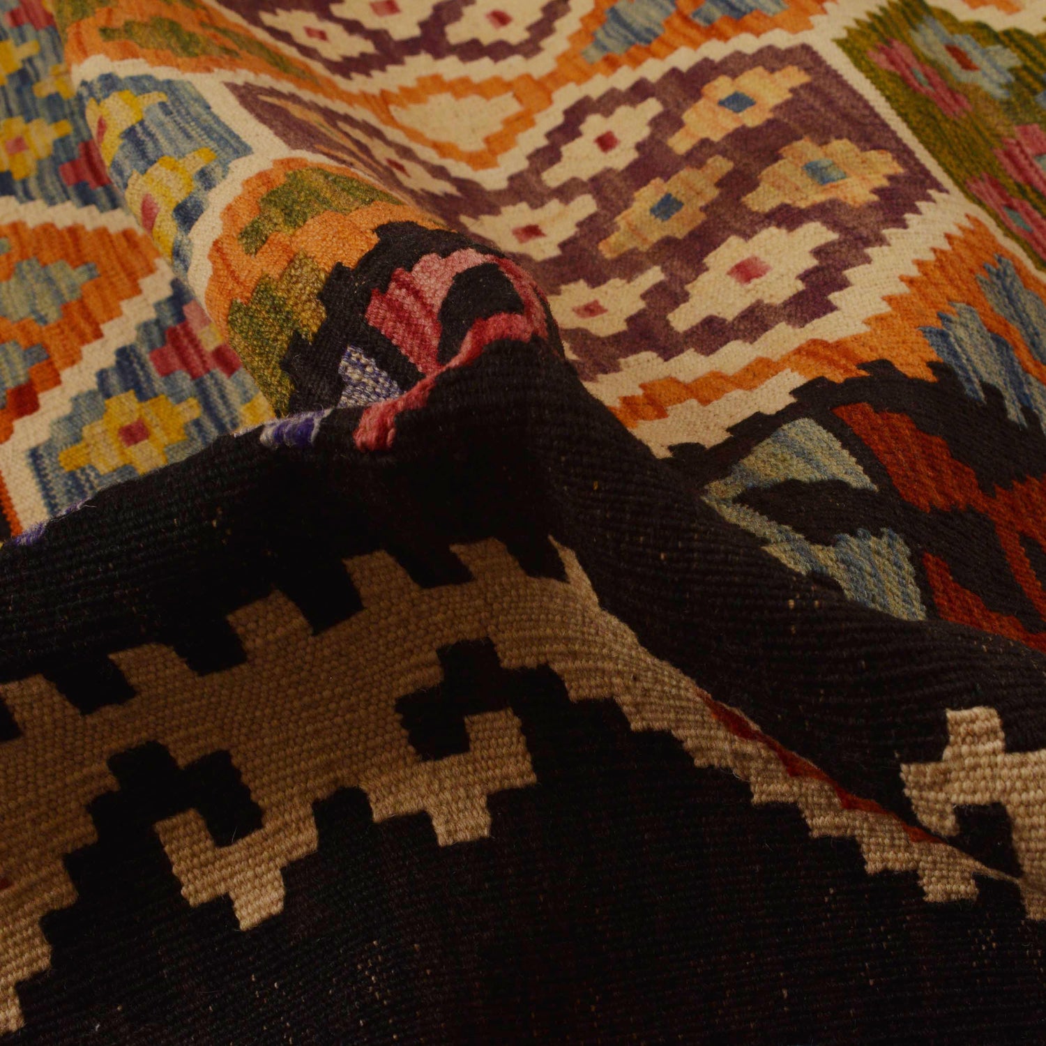 Colorful Flat-Weave Wool Kilim 8' 4" x 9' 9" ft / 255 x 298 cm - No. P35057