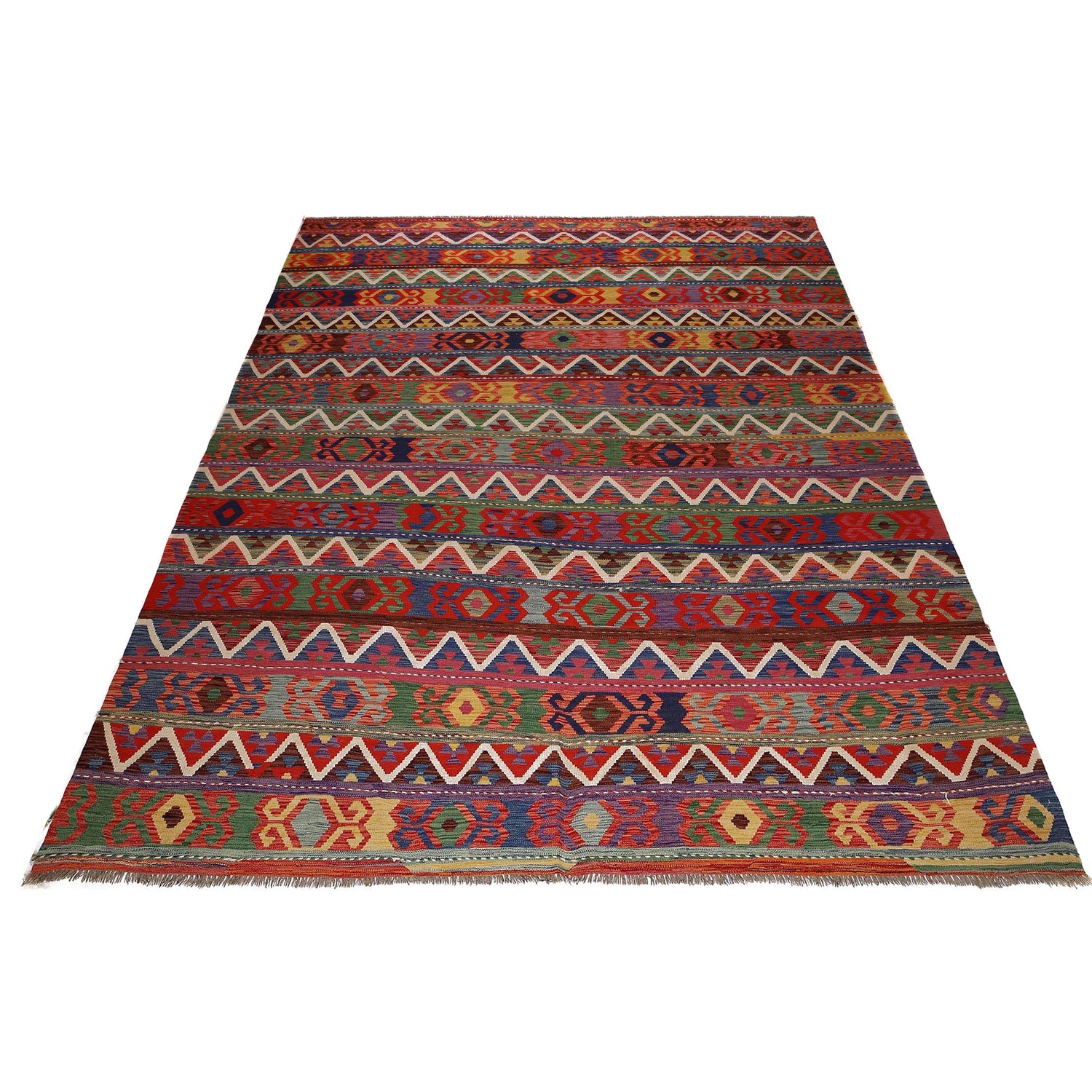 Colorful Flat-Weave Wool Kilim 9' 8" x 12' 9" ft / 294 x 389 cm - No. P35065