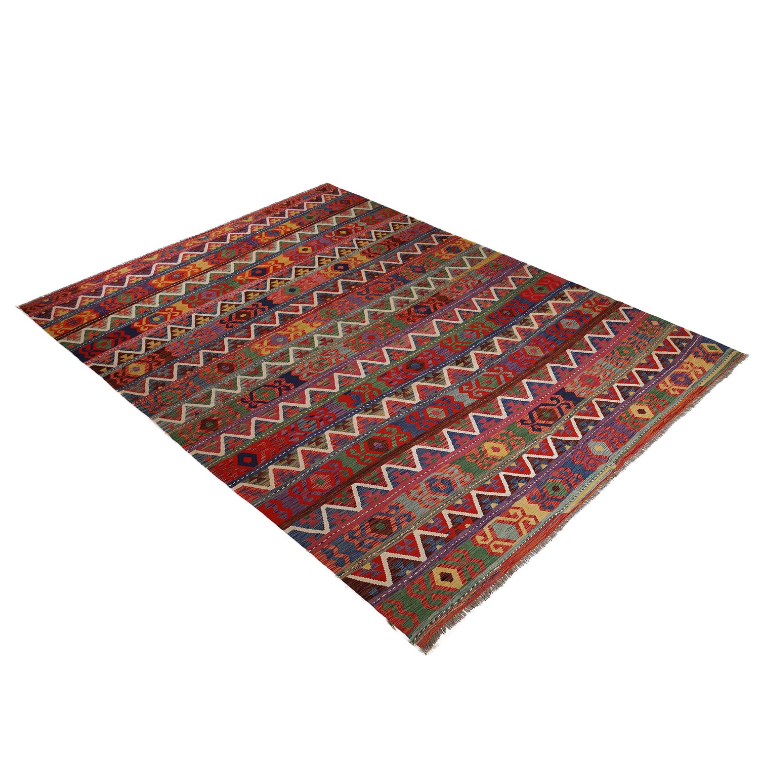 Colorful Flat-Weave Wool Kilim 9' 8" x 12' 9" ft / 294 x 389 cm - No. P35065