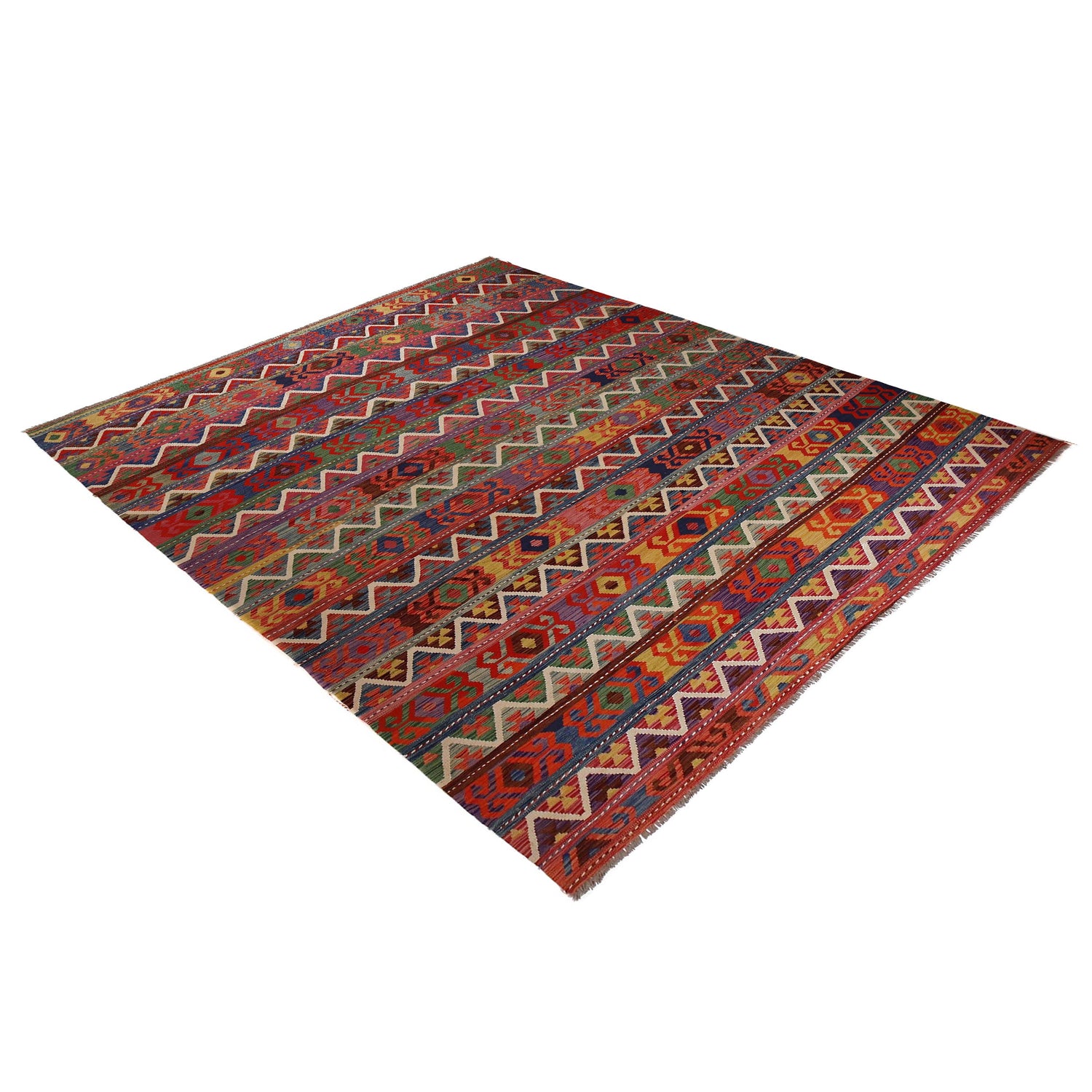 Colorful Flat-Weave Wool Kilim 9' 8" x 12' 9" ft / 294 x 389 cm - No. P35065