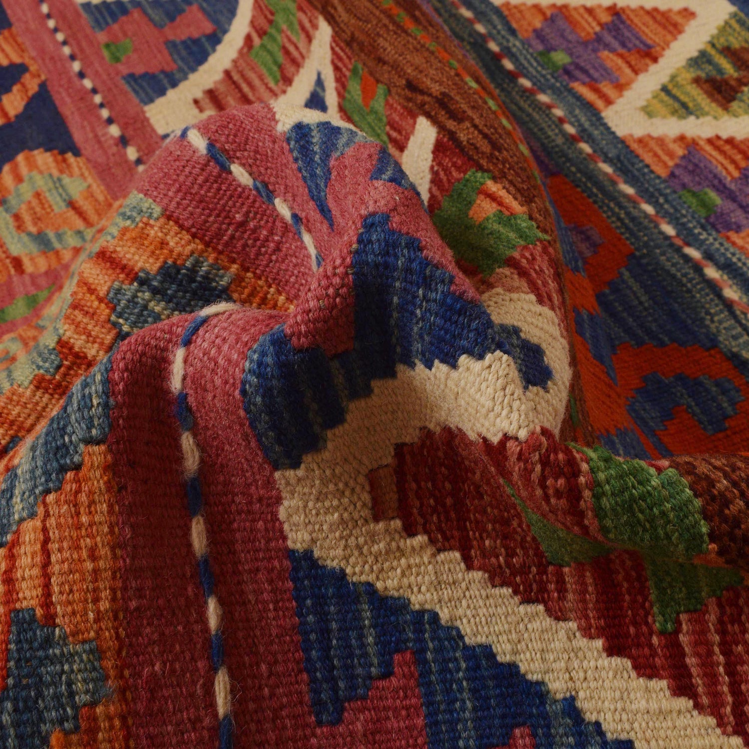 Colorful Flat-Weave Wool Kilim 9' 8" x 12' 9" ft / 294 x 389 cm - No. P35065