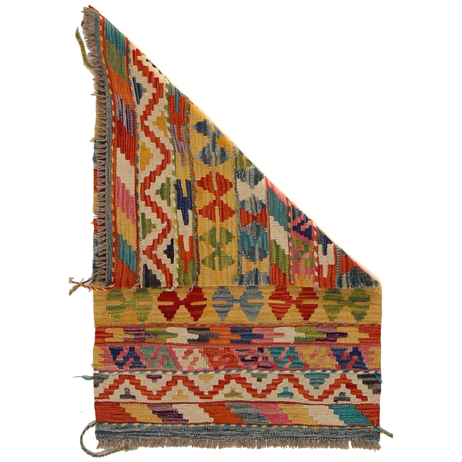 Multi Color ful Flat-Weave Wool Kilim 1' 11" x 2' 11" ft / 59 x 90 cm - No. P35075